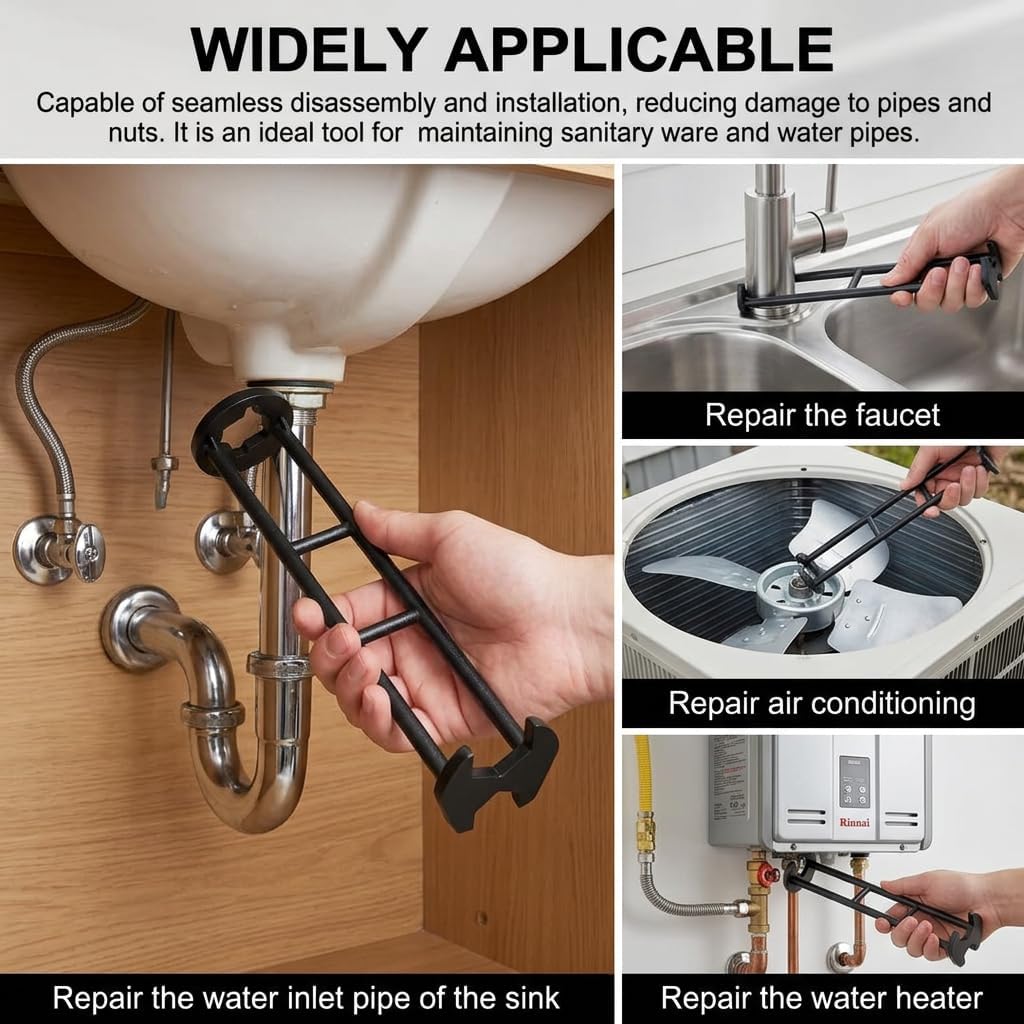 Multifunctional Sink Wrench - 1 Pcs Basin Wrench Tool for Tight Spaces, Carbon Steel Faucet Wrench for Kitchen & Bathroom, Under Sink Wrench for Plumbing Installation & Repair (B) - Image 3