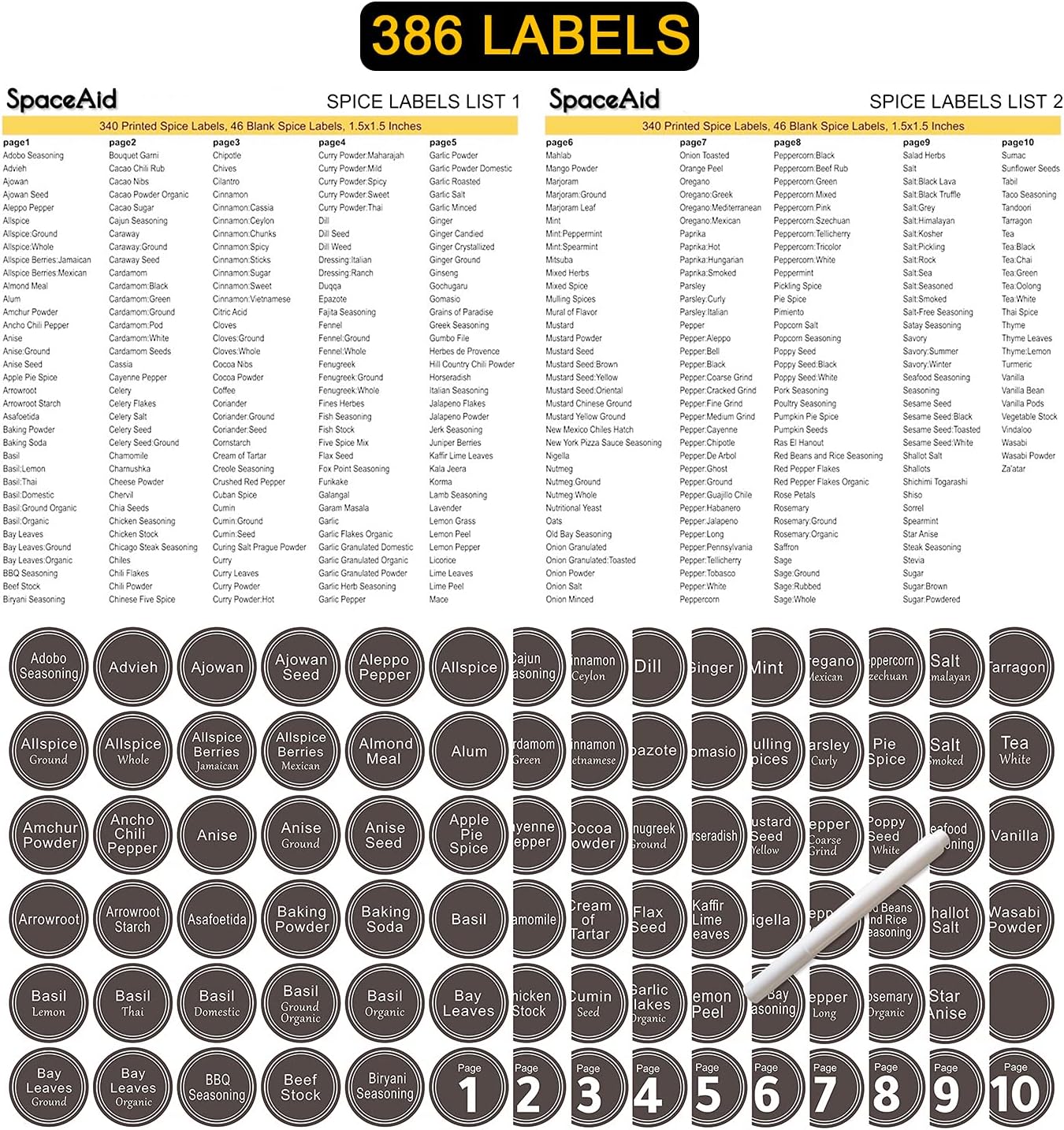 SpaceAid Spice Rack Organizer with 36 Spice Jars, 386 Spice Labels, Chalk Marker and Funnel Set for Cabinet, Countertop, Pantry, Cupboard or Door & Wall Mount - 36 Jars, 17.2" W × 10.8" H, Black - Image 6