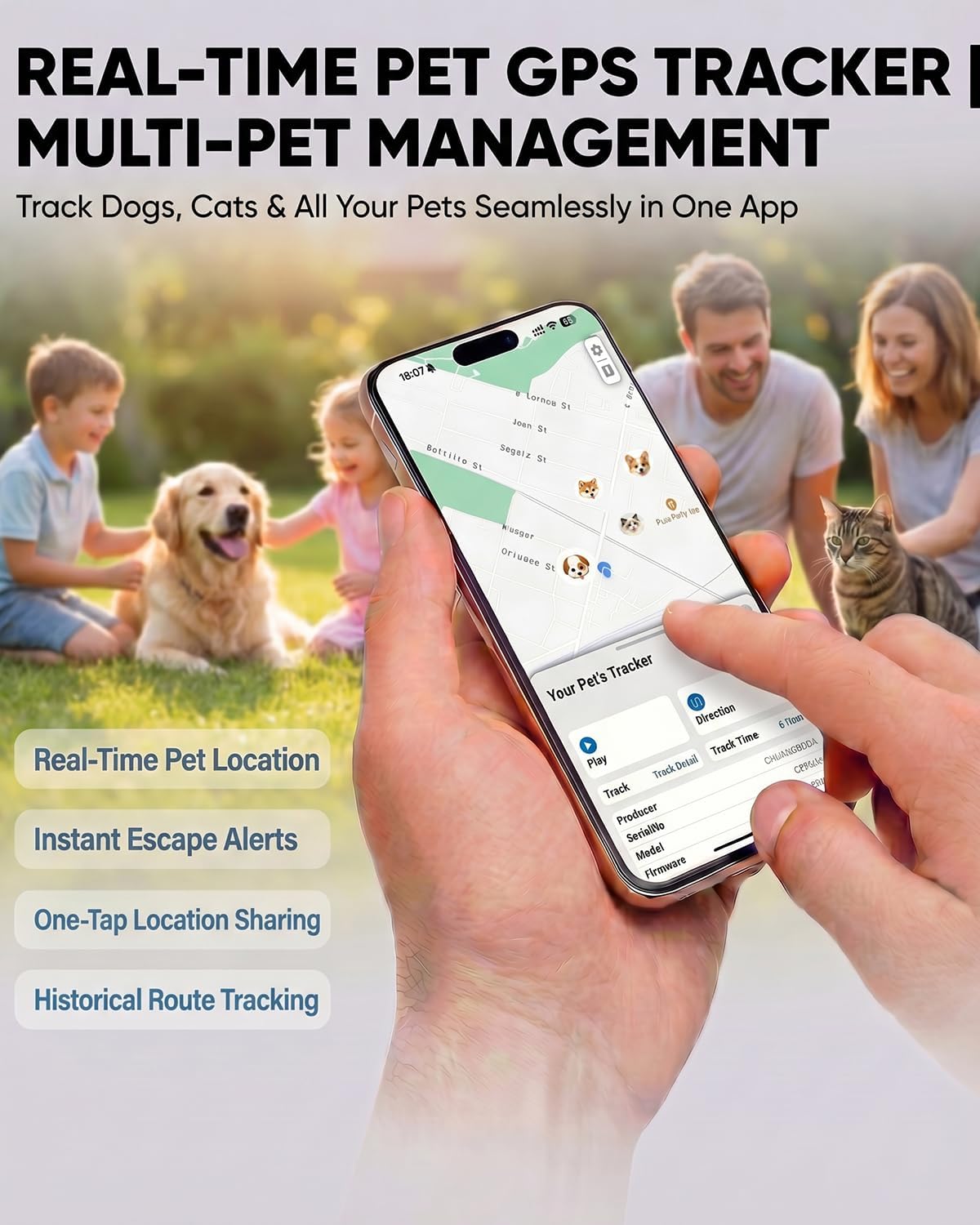 GPS Tracker for Dogs, Smart Dog Tracker with Real-Time Location, for Android and iPhone No Monthly Fee & No SIM Card- Pet Location Tracker with Holder, IP68 Waterproof, Indoor & Outdoor Pet Safety Use - Image 4