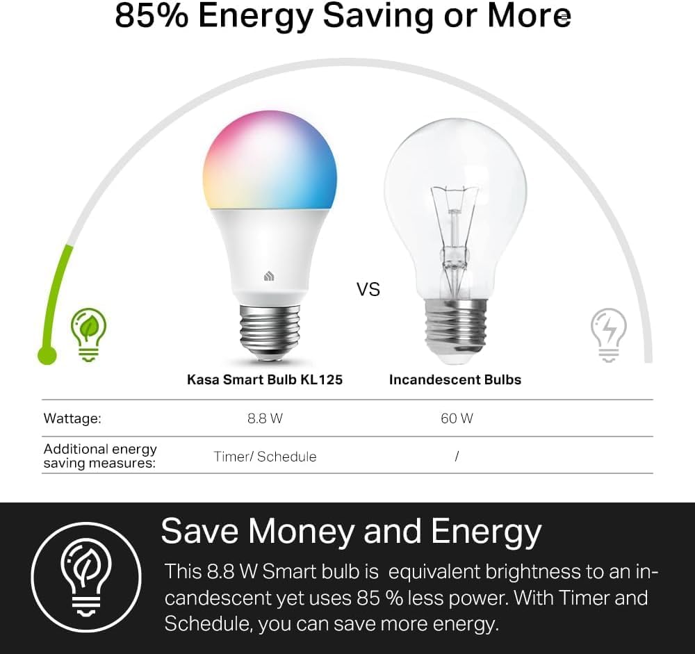 Kasa Smart Light Bulbs, Full Color Changing Dimmable Smart WiFi Bulbs Compatible with Alexa and Google Home, A19, 60 W 800 Lumens,2.4Ghz only, No Hub Required, 2-Pack (KL125P2), Multicolor - Image 4
