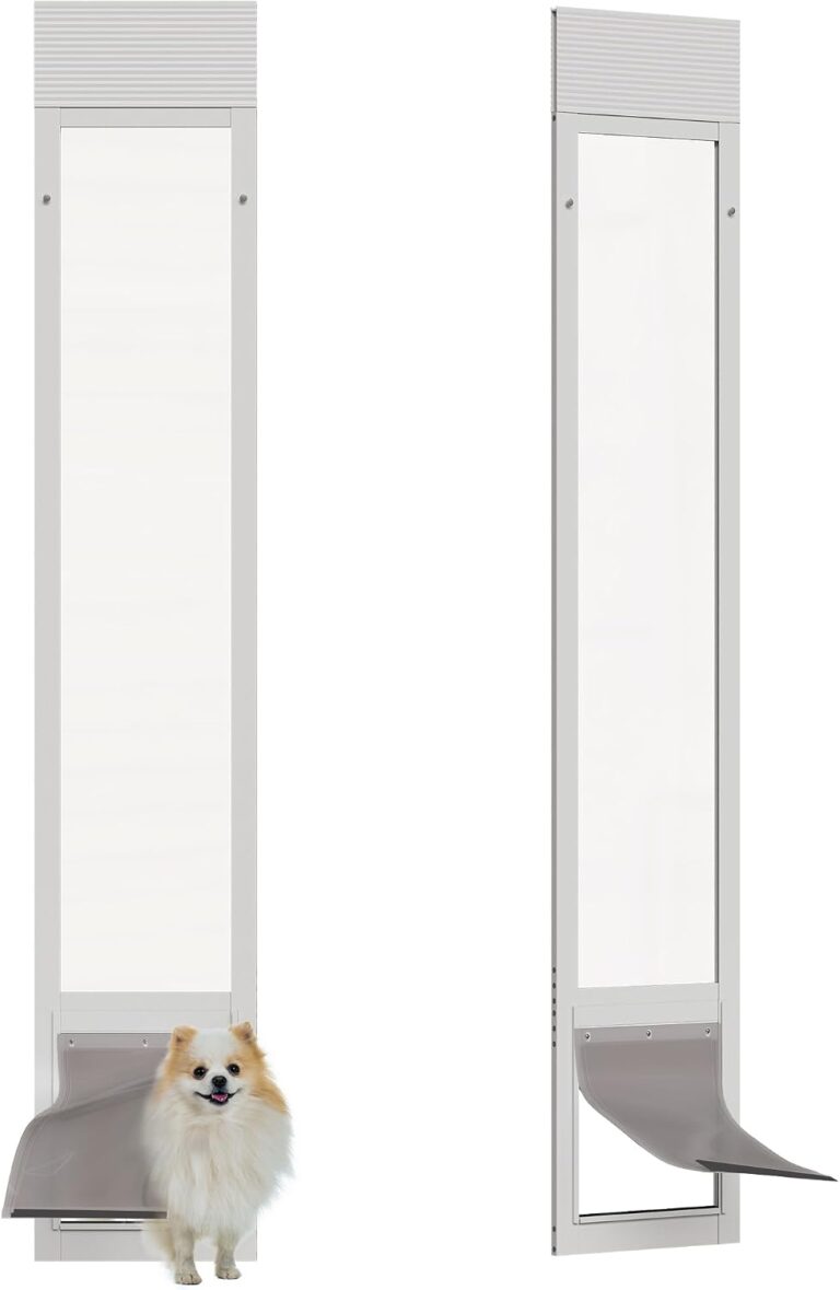 Doggie Door for Sliding Glass Door, 07"x11" Brown Flap for Small Dog, White