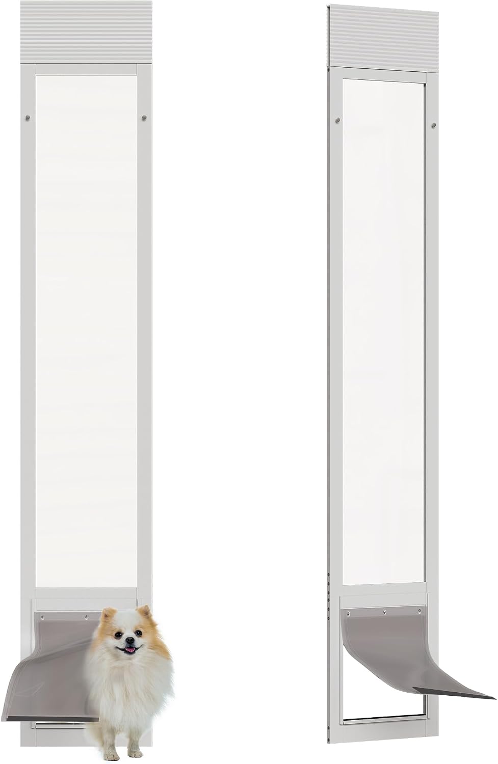 Doggie Door for Sliding Glass Door, 07"x11" Brown Flap for Small Dog, White