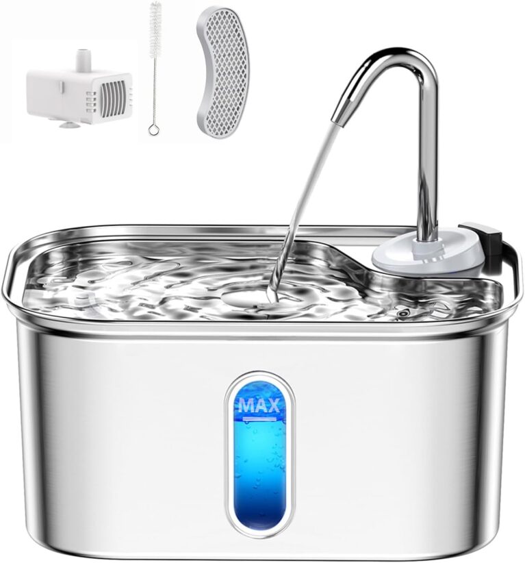 Cat Water Fountain Stainless Steel for Cats Indoor 2.5L 85oz by BPA-Free SUS304, Effective 6-Layer Filter Cat Fountain for Drinking 20dB Ultra Quiet Metal Pet Water Fountain (Fountain+1 Filter)