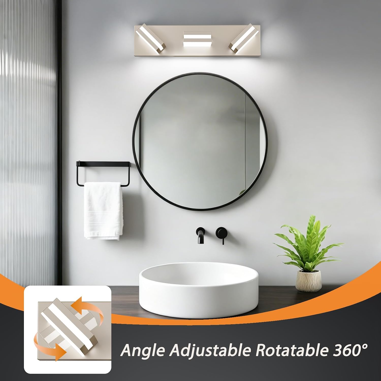 Bathroom Lights Fixtures Over Mirror, 360°Rotate Modern LED Vanity Lights for Bathroom, 24W Dimmable & High CRI Acrylic Wall Lighting, No Assembly Required (Brushed Nickel, 3-Light, 16 Inch) - Image 2