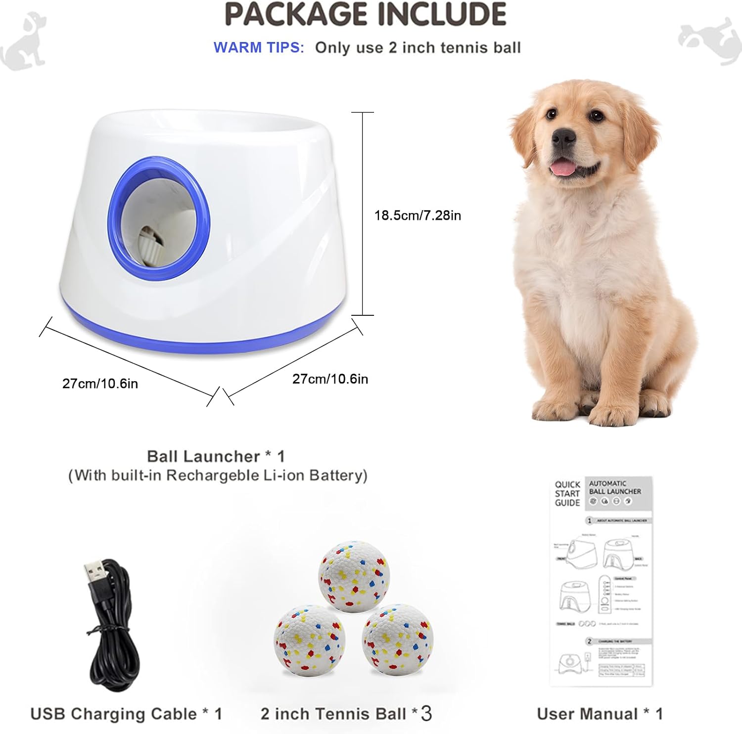 Automatic Ball Launcher, Hands‑free Dog Ball Thrower, Adjustable Distance Dog Fetch Machine (19-45FT), Suitable for Small and Medium-Sized Dogs. Indoor/Outdoor Dual-use launchers for Dog Parents. - Image 3