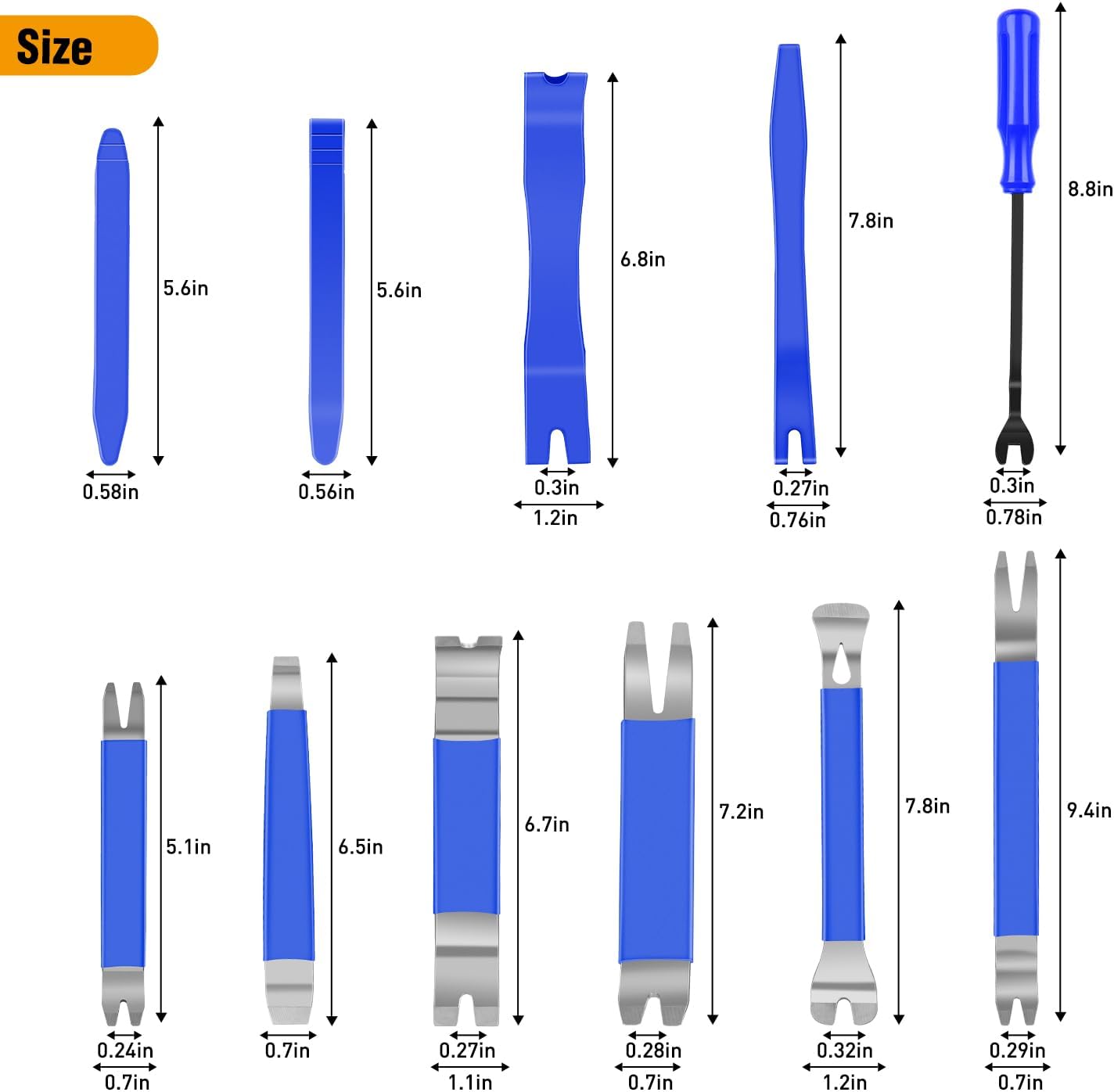 GOOACC 11PCS Trim Removal Tool Kit, Metal & Nylon Pry Tools Set for Car Door Panel, Dashboard, Audio, Clips, Fastener Remover w/Storage Box – Blue - Image 2