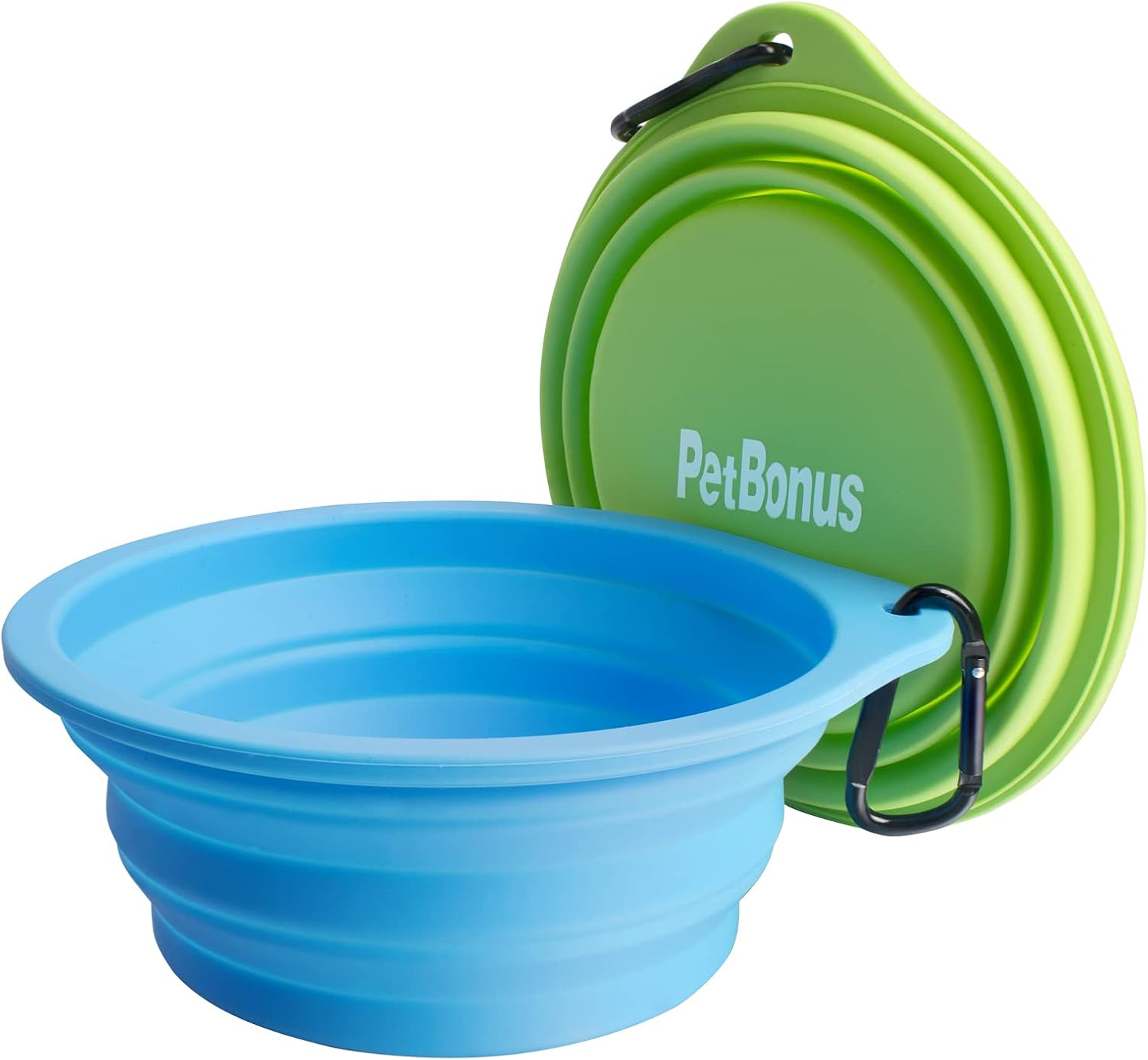 PetBonus 2-Pack Silicone Collapsible Dog Bowls, BPA Free Dishwasher Safe, Portable Foldable Expandable Travel Bowl, Food Water Feeding Cup Dish for Dogs Cats with 2 Carabiners (Light Blue & Green) - Image 7