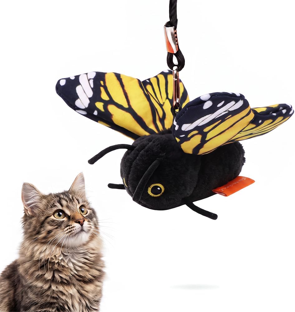 Fluttering Butterfly Cat Toy, 2027 New Cat Toys for Indoor Cats (Yellow)