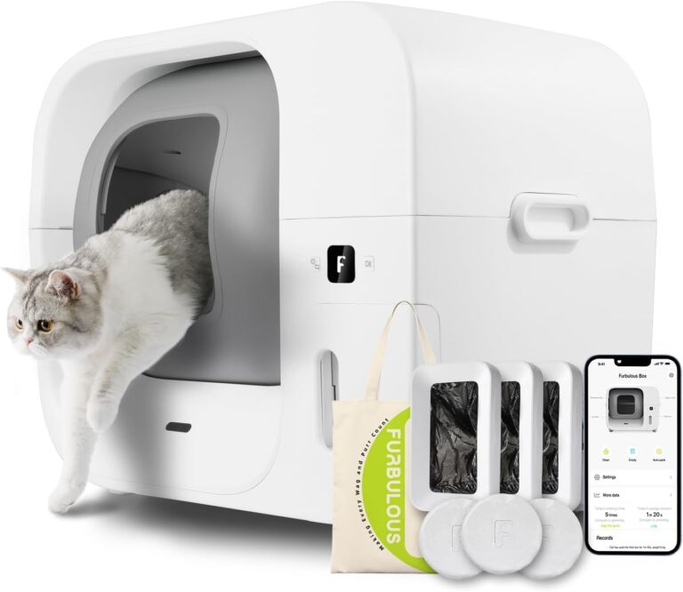 Furbulous True Odor-Free Automatic Self-Cleaning Cat Litter Box, Extra Large for 3–22 lbs Cats, Smart APP Control, Self-Pack & Refill System, 3 Waste Bags Included, Upgraded Model - White