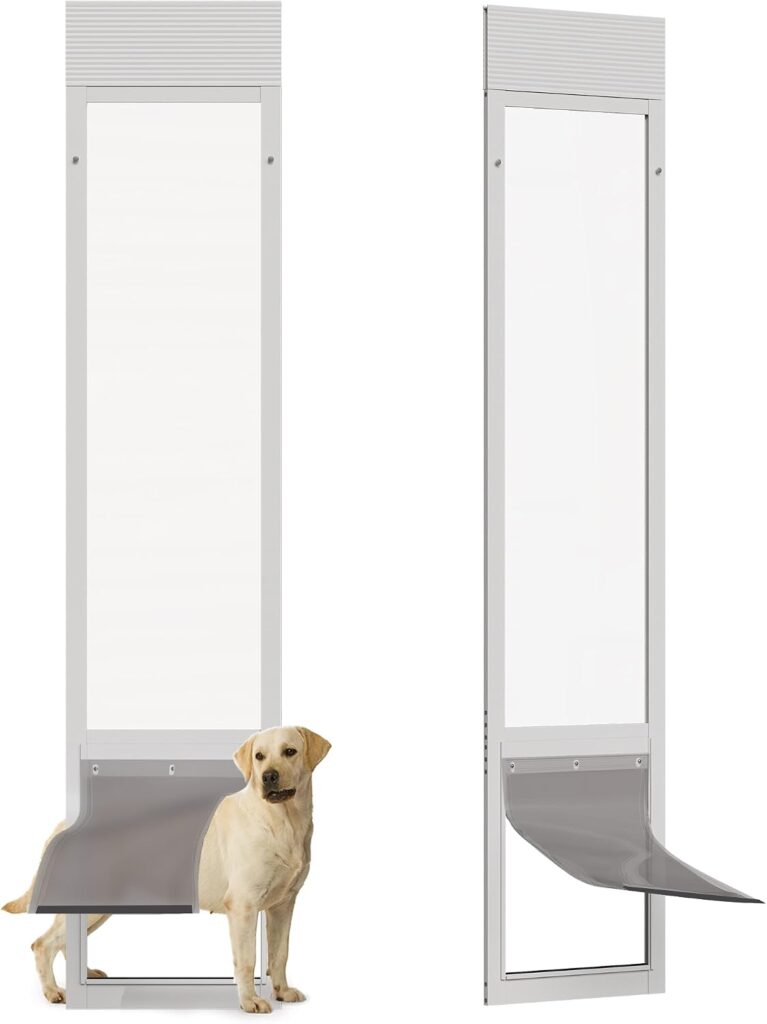 Doggie Door for Sliding Glass Door, 10"x15" Brown Flap for Large Dog, White