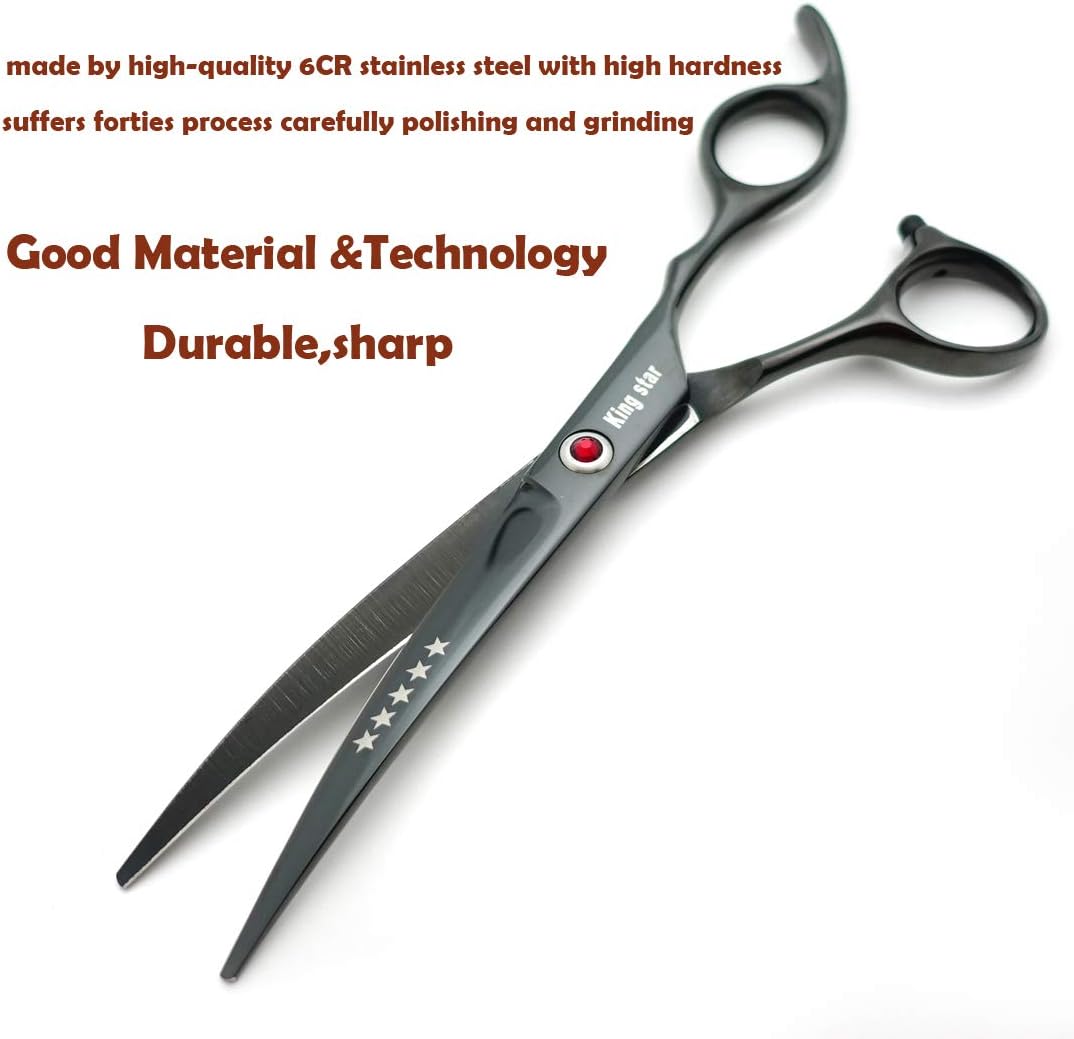 7.0in Titanium Professional dog Grooming Scissors set,Straight & Thinning & Curved scissors 4pcs set for Dog grooming (Bright black) - Image 6