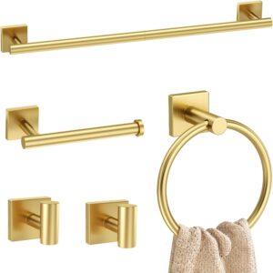 5 Pieces Brushed Gold Bathroom Hard...