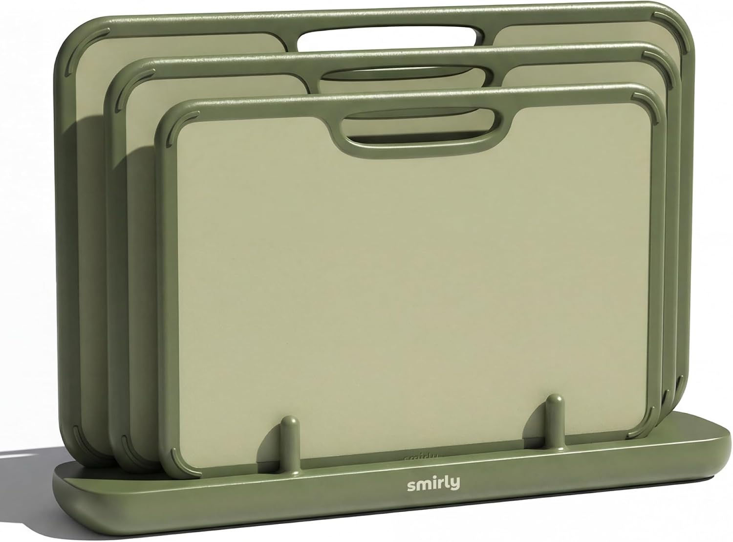SMIRLY Plastic Cutting Board Set with Holder, 3 Pack, Green