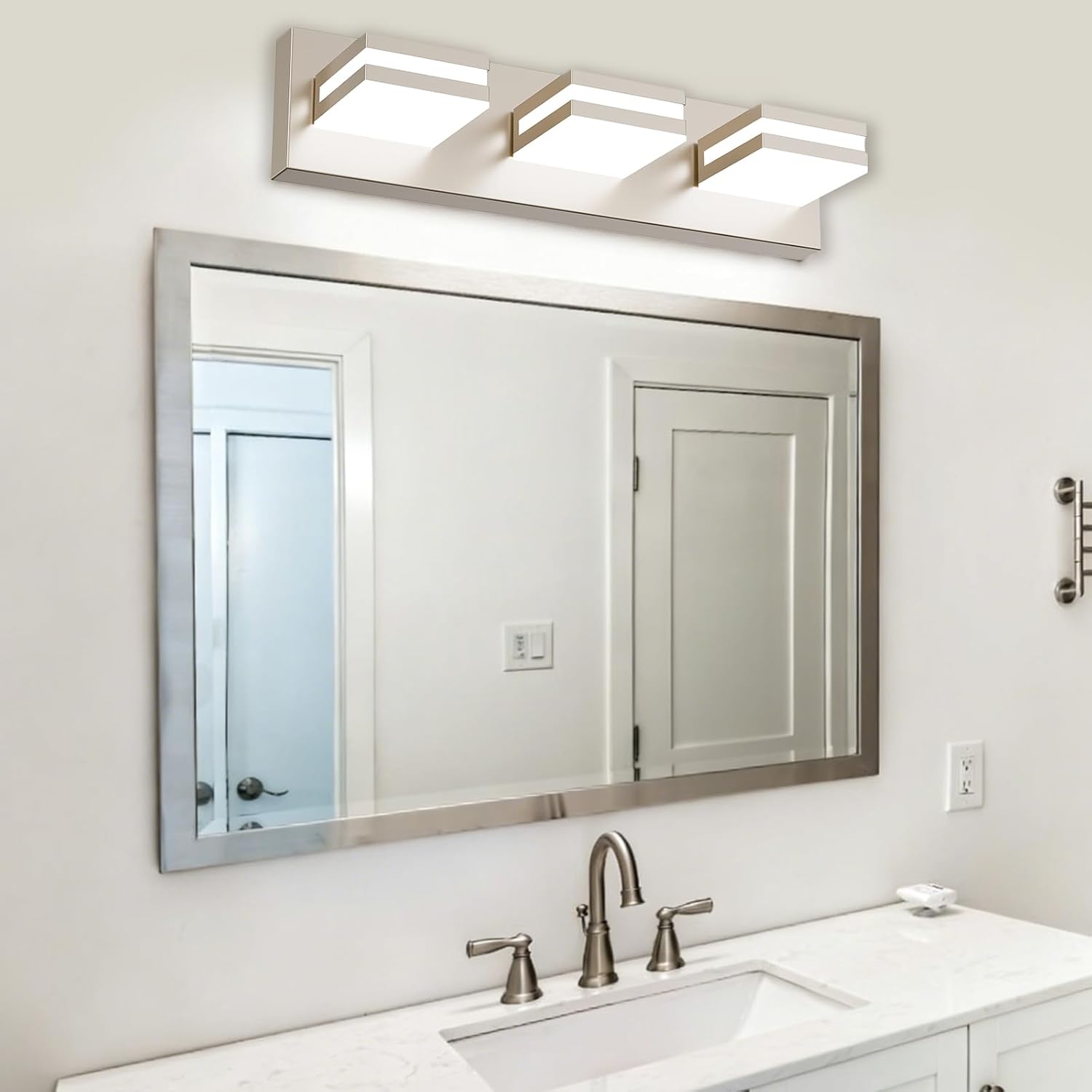 Bathroom Lights Fixtures Over Mirror, 360°Rotate Modern LED Vanity Lights for Bathroom, 24W Dimmable & High CRI Acrylic Wall Lighting, No Assembly Required (Brushed Nickel, 3-Light, 16 Inch) - Image 8