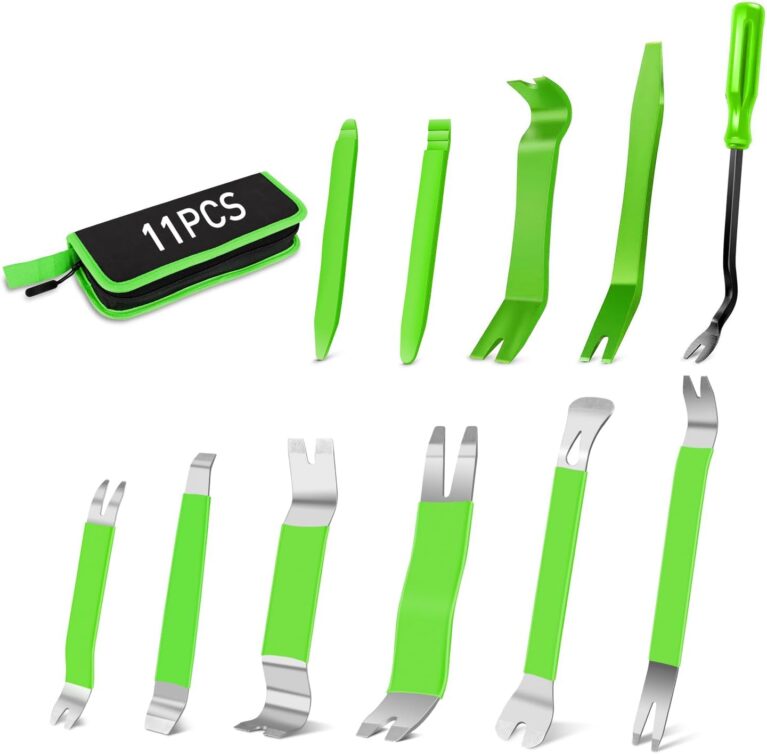 GOOACC 11 PCS Trim Removal Tool Kit, Metal Pry Tool Auto Fastener Remover Pry Bar Set Car Door Panel Removal Tool Dashboard Repair Kit Green