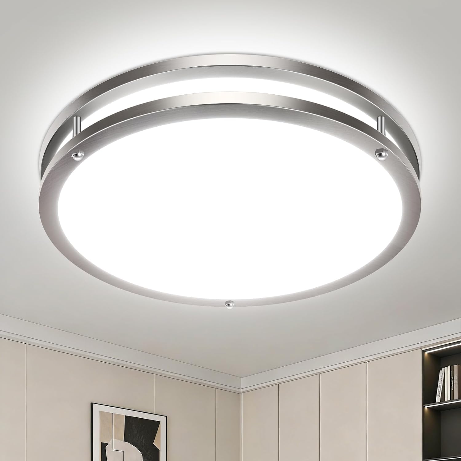 libtit 13-Inch Flush Mount Ceiling Lights, Dimmable 3000K-6500K Adjustable LED Ceiling Light, 24W Round Slim Light Fixture, Brushed Nickel for Kitchen, Bedroom, Bathroom, Hallway-ETL Listed