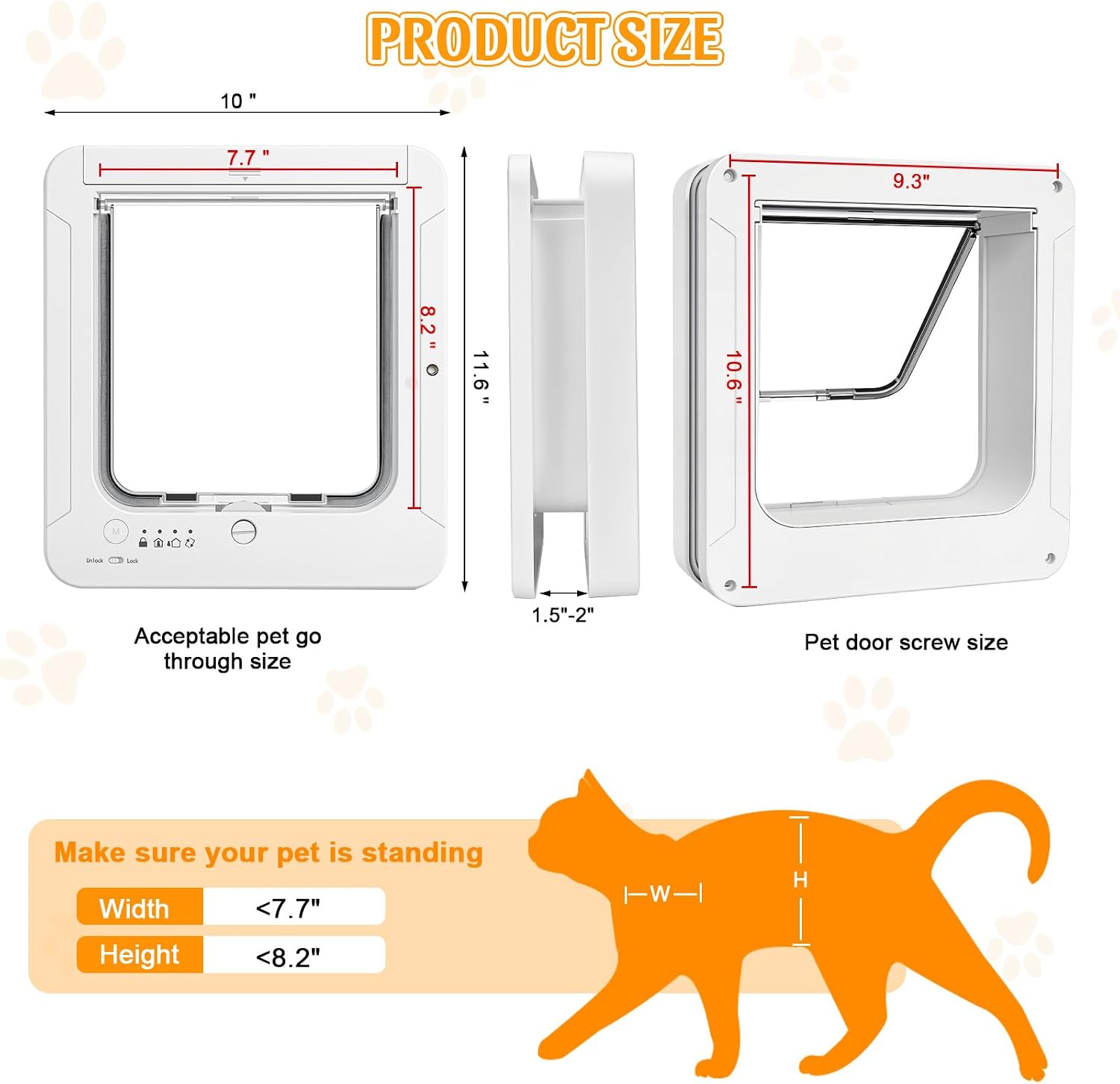 Smart Cat Door with 4 Collar Sensor Key, RFID Cat Door Collar Activated with Remote Control, 4 Way Locking Cat Flap Automatic Pet Door Interior & Exterior(White) - Image 2