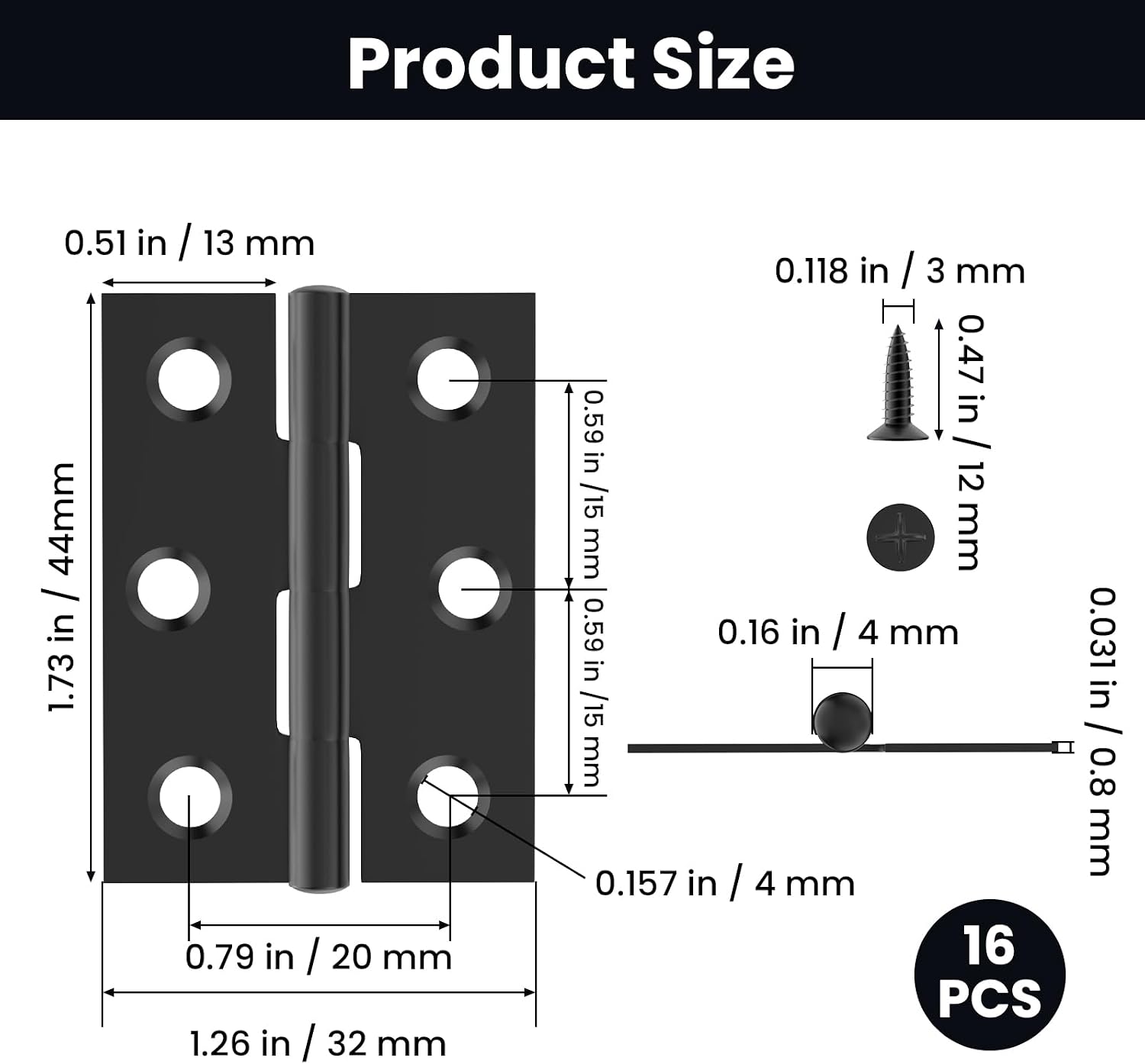 16 Pcs Small Stainless Steel Door Hinges, 2 inch Window Folding Hings - Image 2