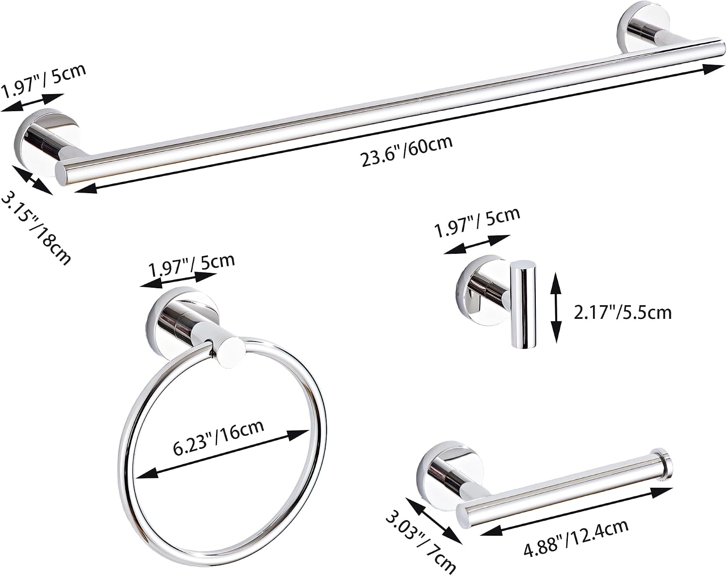 Chrome Bathroom Hardware Set 5 Piece with Towel Racks for Bathroom, SUS304 Stainless Steel Bath Towel Bar Set, 24 Inch Wall Mounted Accessories Kit… - Image 7