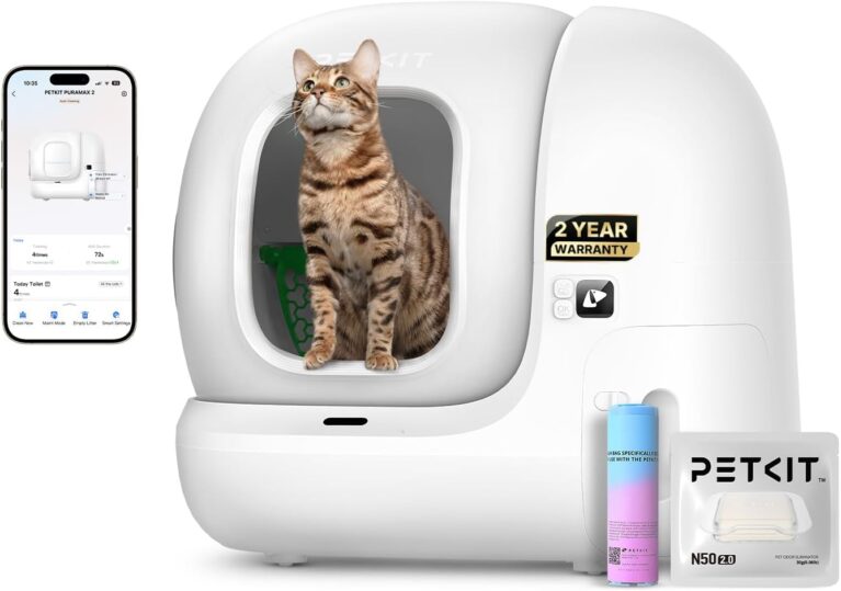 PETKIT PuraMax 2 Automatic Self-Cleaning Cat Litter Box, App Control Litter Box with Safety Sensors, Odor Free & Anti-Leakage Basic Bundle Includes Trash Bags,2.4G WiFi & Low Entrance