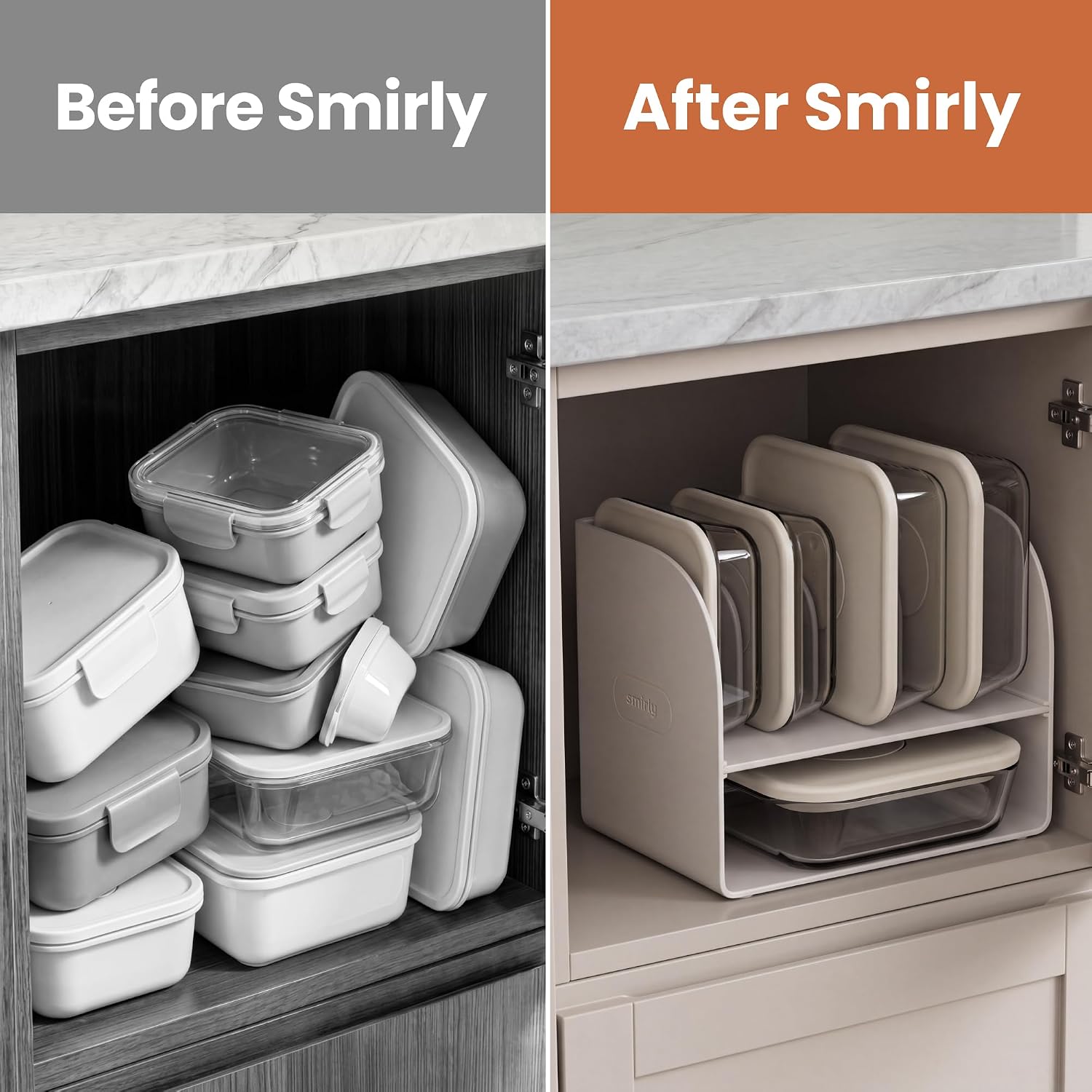 SMIRLY Glass Food Storage Containers with Lids & Organizer, 5-Pack, Cream - Image 6