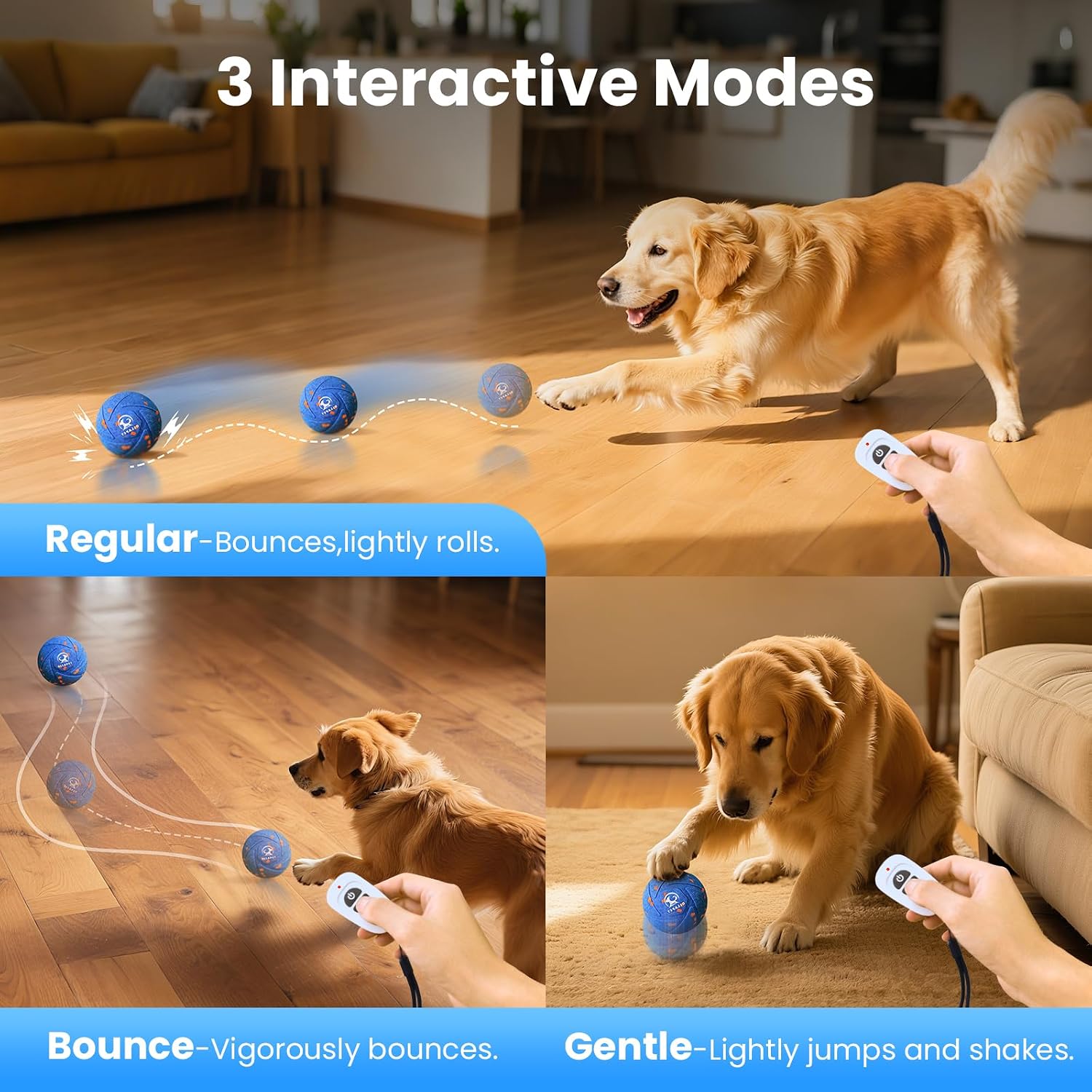 Smart Interactive Dog Toys - Auto Bouncing & Rolling Ball, 3 Interactive Modes, Chew-Resistant E-TPU Material, IPX7 Waterproof, Smart Chase Pet Toy Ball for Medium and Large Dogs - Blue - Image 5