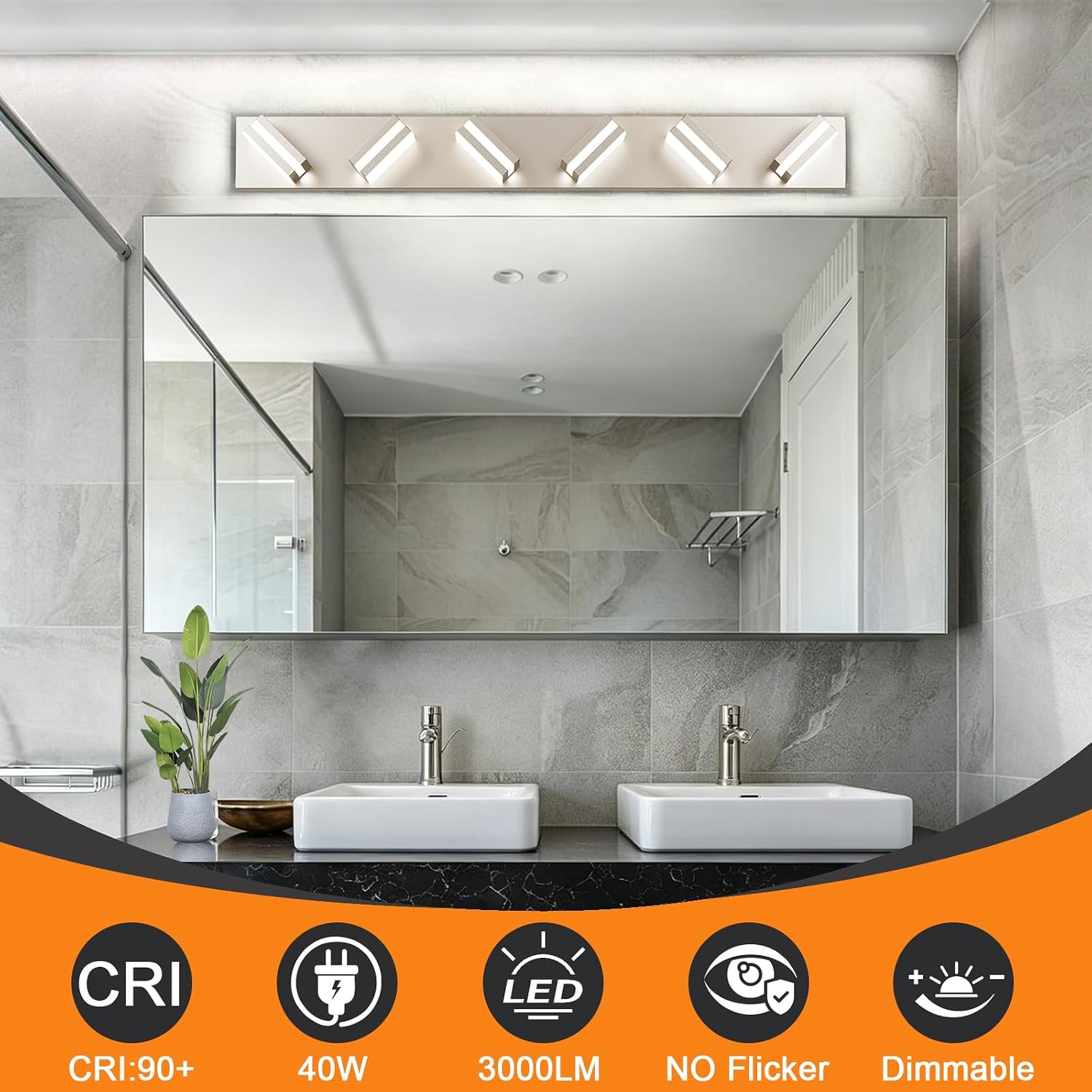 Bathroom Lights Fixtures Over Mirror, 360°Rotate Modern LED Vanity Lights for Bathroom, 48W Dimmable & High CRI Acrylic Wall Lighting, No Assembly Required (Brushed Nickel, 6-Light, 36 Inch) - Image 3