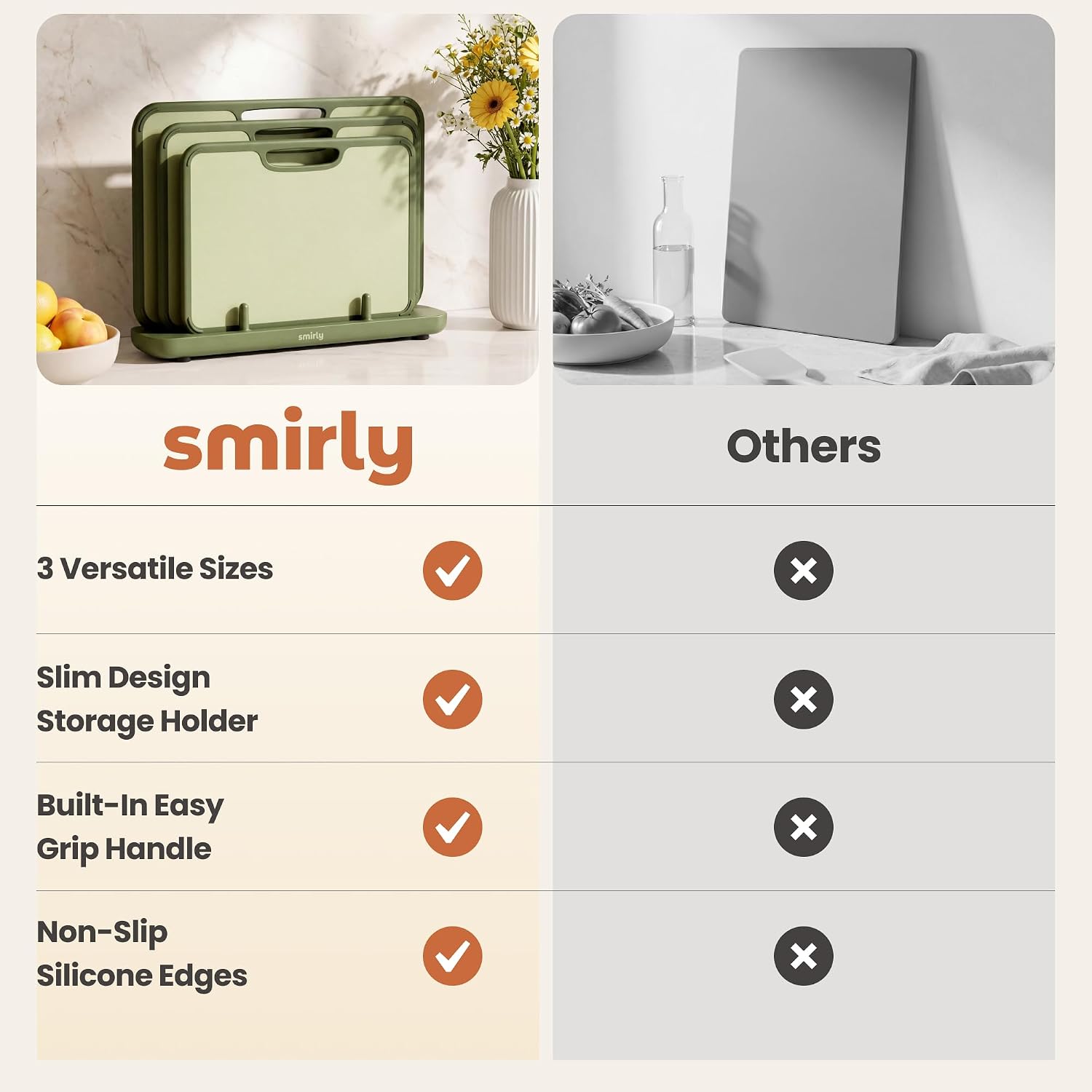 SMIRLY Plastic Cutting Board Set with Holder, 3 Pack, Green - Image 4