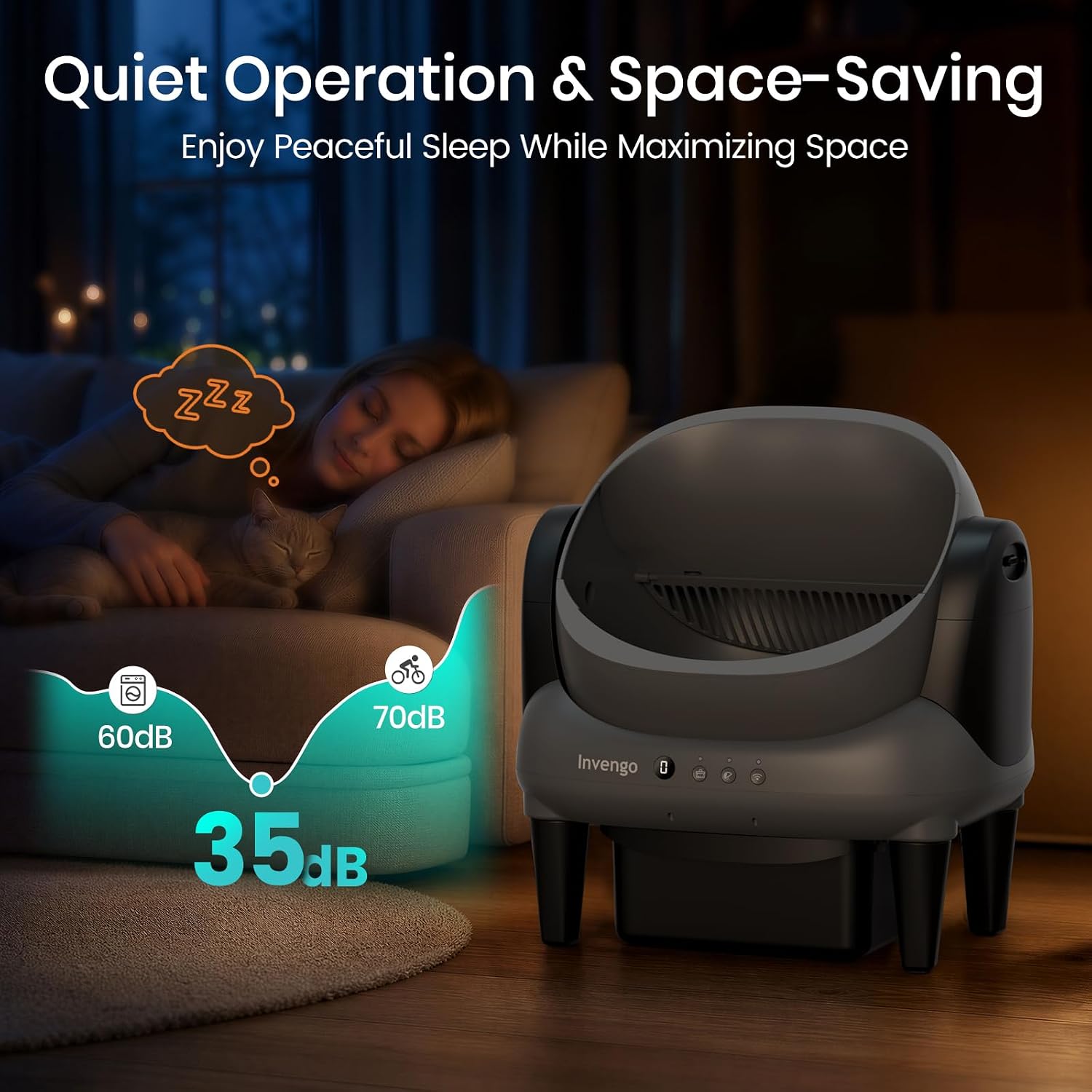 Invengo Automatic Self-Cleaning Cat Litter Box, Open Top Design with Safety Sensors and Anti-Pinch Protection, Smart Automatic Litter Box for Small & Medium Cats and Multi-Cat Homes, Charcoal Grey - Image 6