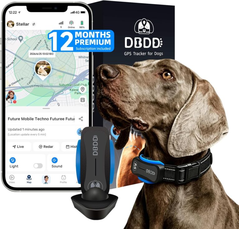 DBDD Dog GPS Tracker with 12 Month Subscription, Real-Time Location, Electronic Fence, Health Monitoring, Waterproof, for Medium Large Dogs, iOS Android