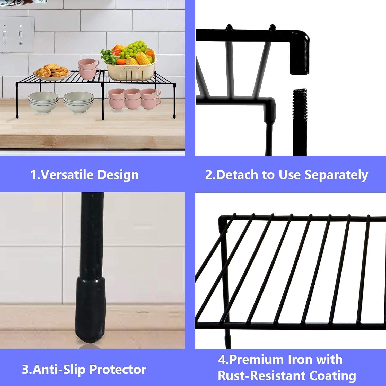 Expandable Freezer Shelf Organizer (11.8-21.7 Inch), Adjustable Kitchen Cabinet Storage Rack with Rustproof Metal Wire, Stackable Spice Rack Shelf for Fridge, Pantry, Cupboard, Countertop Organization - Image 6