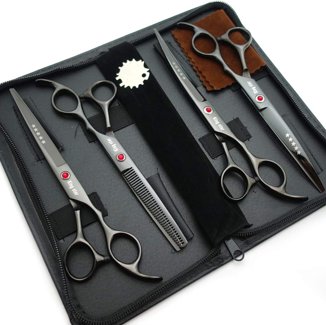 7.0in Titanium Professional dog Grooming Scissors set,Straight & Thinning & Curved scissors 4pcs set for Dog grooming (Bright black) - Image 2