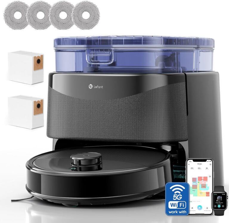 Lefant Robot Vacuum and Mop, 23,000Pa Suction,All-in-One, 120-Day Self-Emptying, Obstacle Avoidance, Auto Mop Washing&Drying, for Pet Hair Carpet, 5G WiFi Alexa/APP/iWatch Control, M3 Ultra