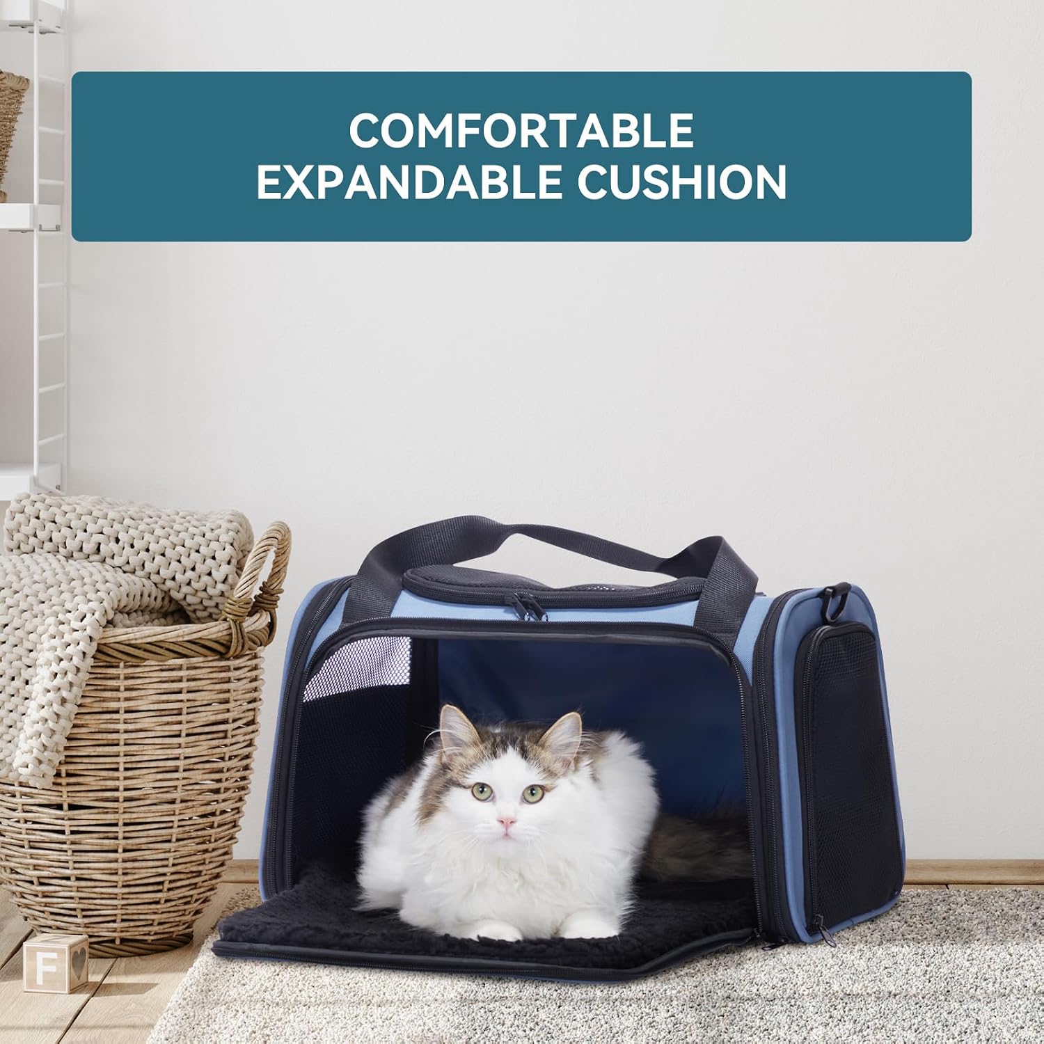 PETSFIT Pet Carrier, Blue, Small and Medium Cats, Puppies Up to 12 Lbs - Image 8
