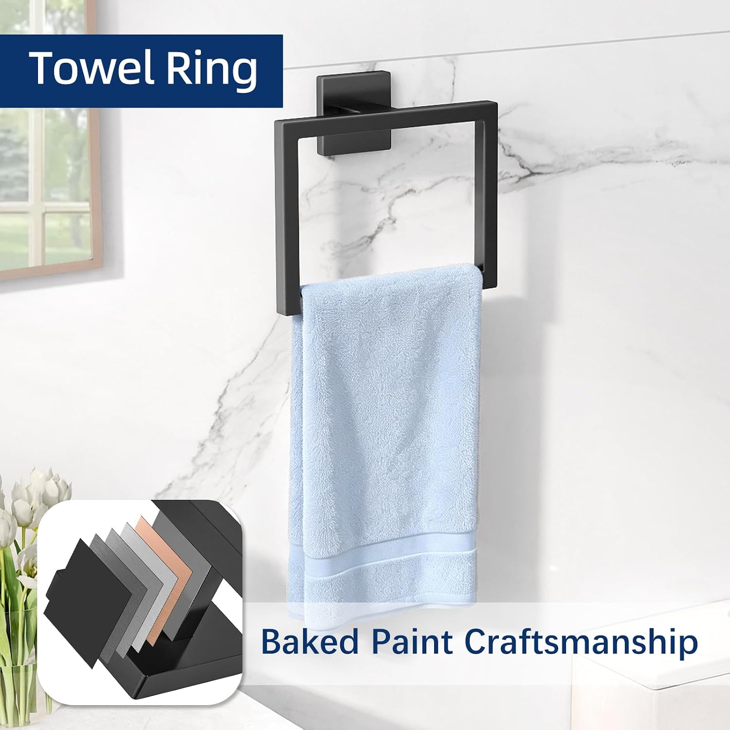Gypie Bathroom Accessories Set Wall Mounted, 5-Piece 24In Matte Black - Image 4