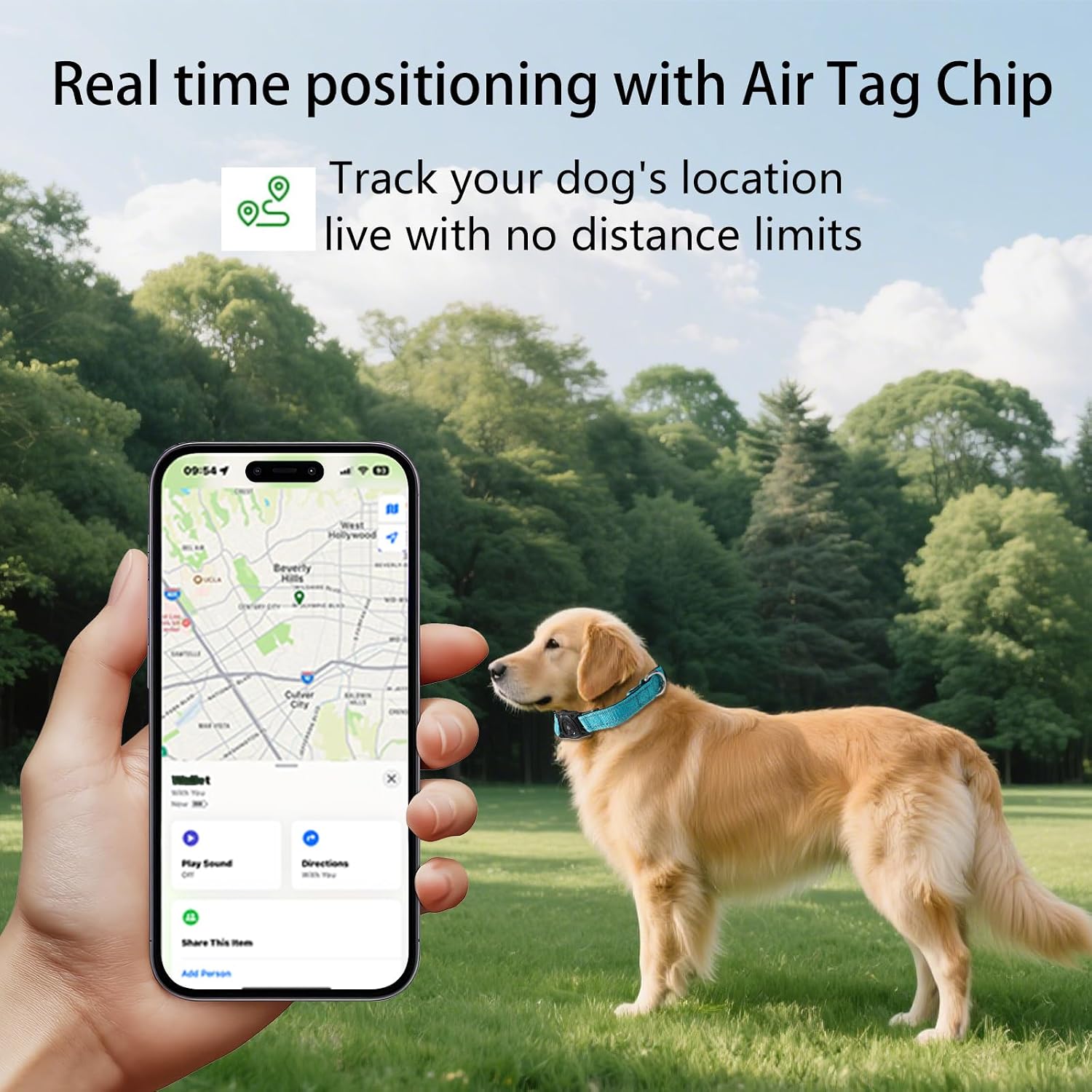 Smart Tracker Dog Collar, Waterproof Dog Collars Holder with Tracker Tag for Apple Find My (iOS Only) Reflective Pet Dog Collar Tracking for Small Medium Large Dogs (SkyBlue, M) - Image 2