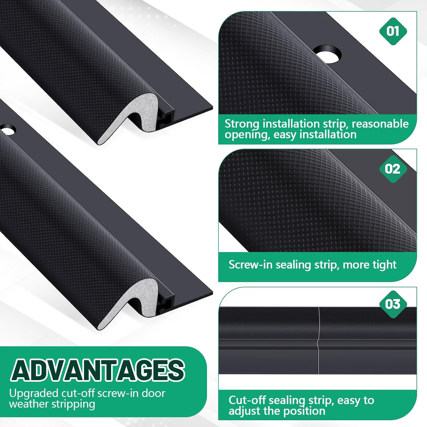 Yuntau 5 Pcs Screw On Door Weather Stripping Kit, 42"/36", Black - Image 4