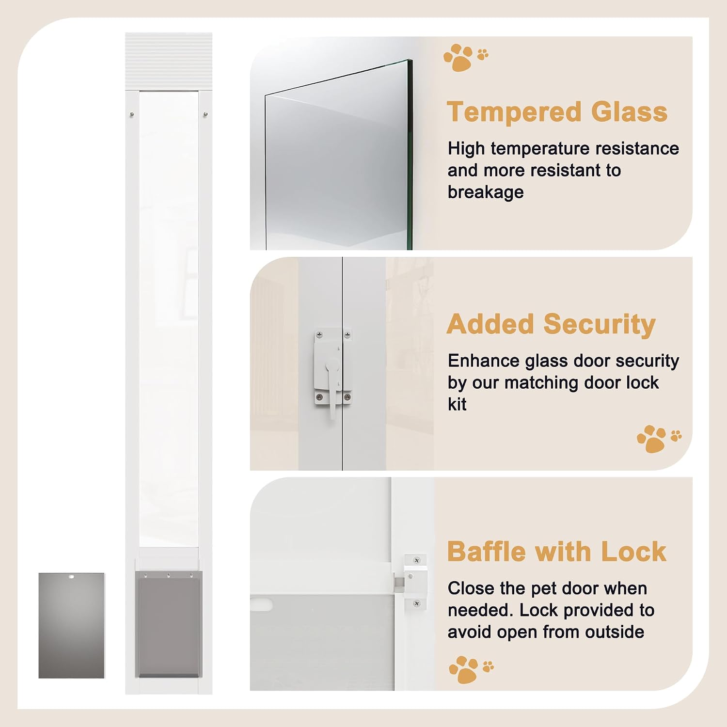 Doggie Door for Sliding Glass Door, 07"x11" Brown Flap for Small Dog, White - Image 5