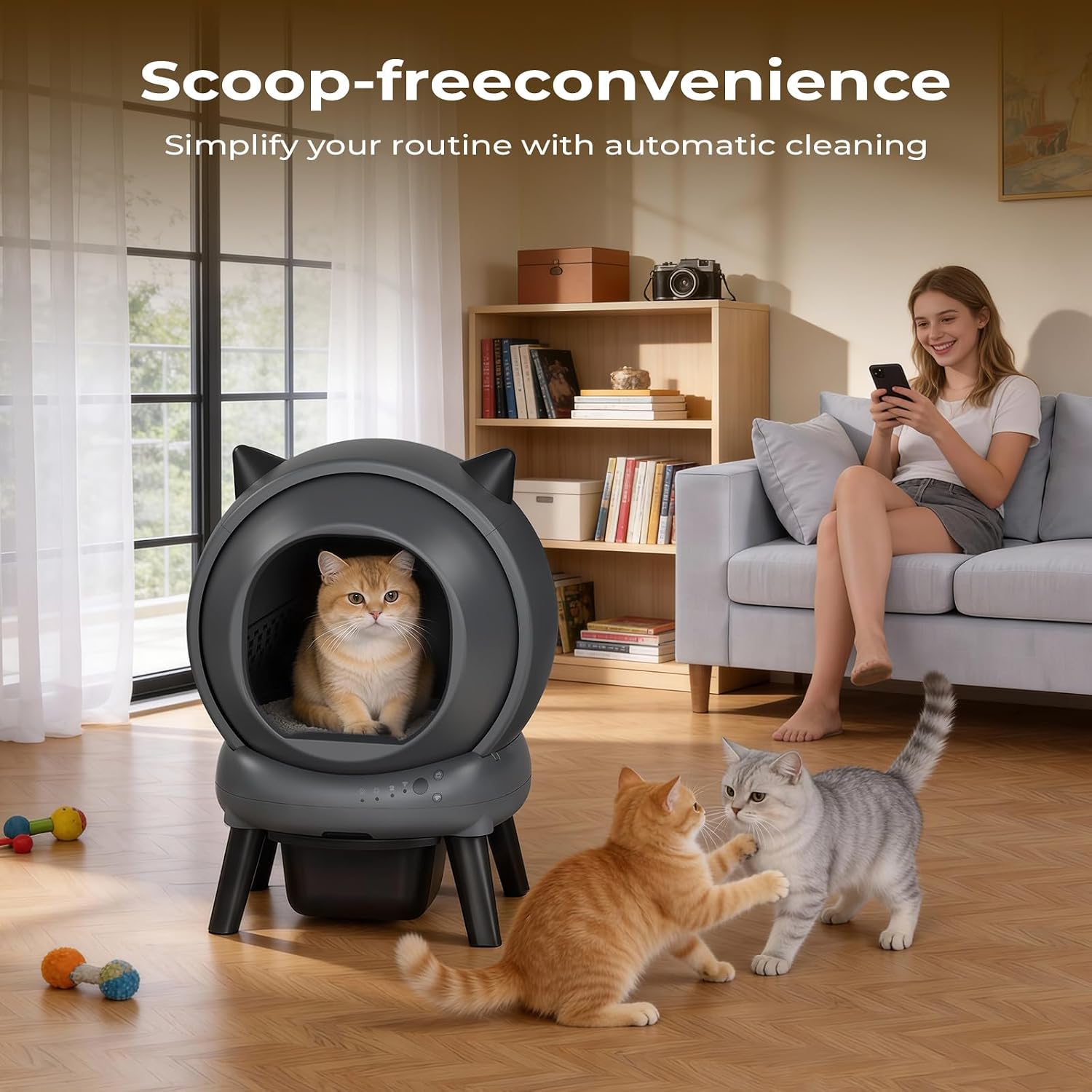 Self Cleaning Litter Box for Multiple Cats, E2 Automatic Cat Litter Box, Self-Cleaning Robot with Smart APP Control and Health Monitoring, Includes 2 Roll Trash Bag and Litter Mat, Grey - Image 7