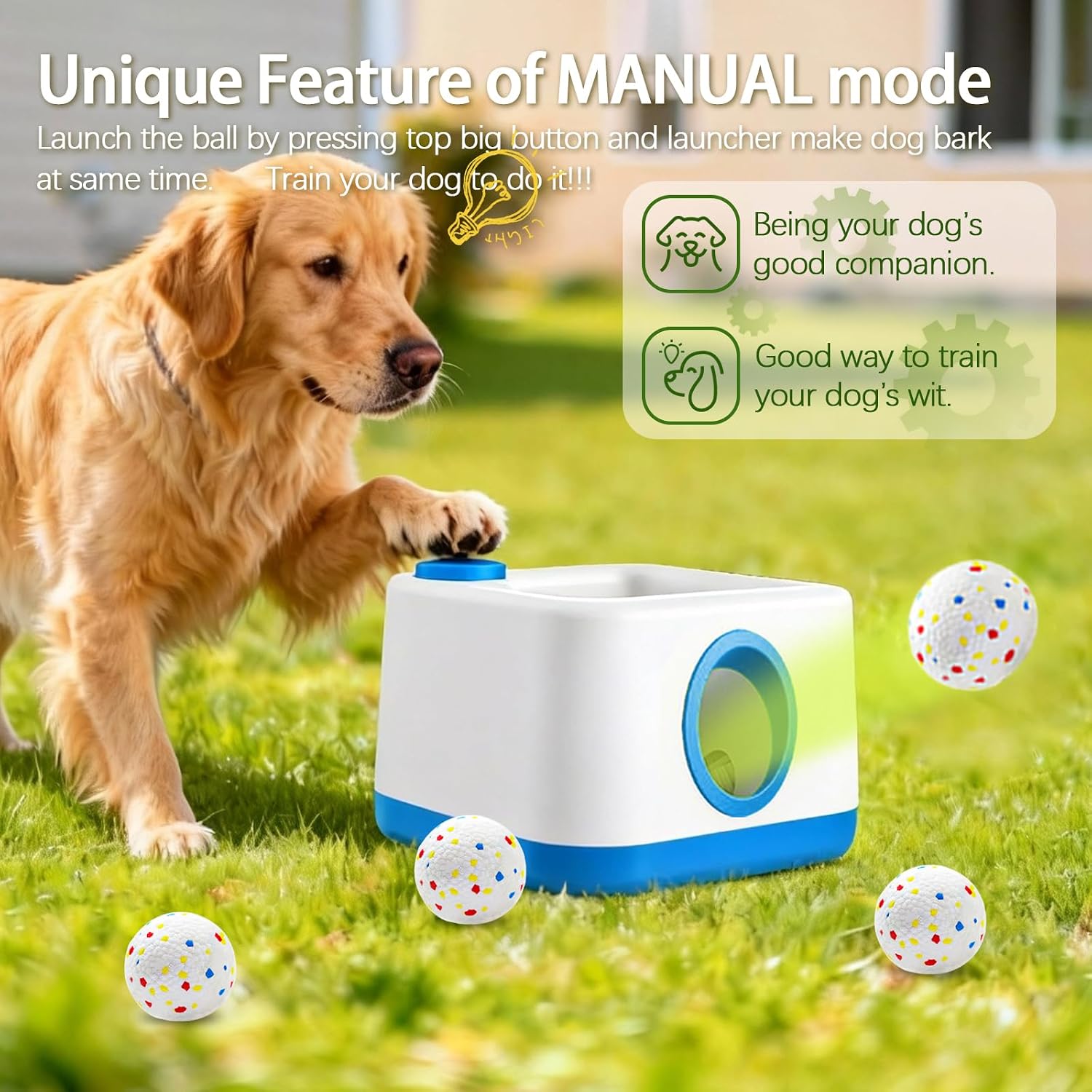 Automatic Dog Ball Launcher, Auto/Manual Paw-Activated Dog Ball Thrower - Image 2