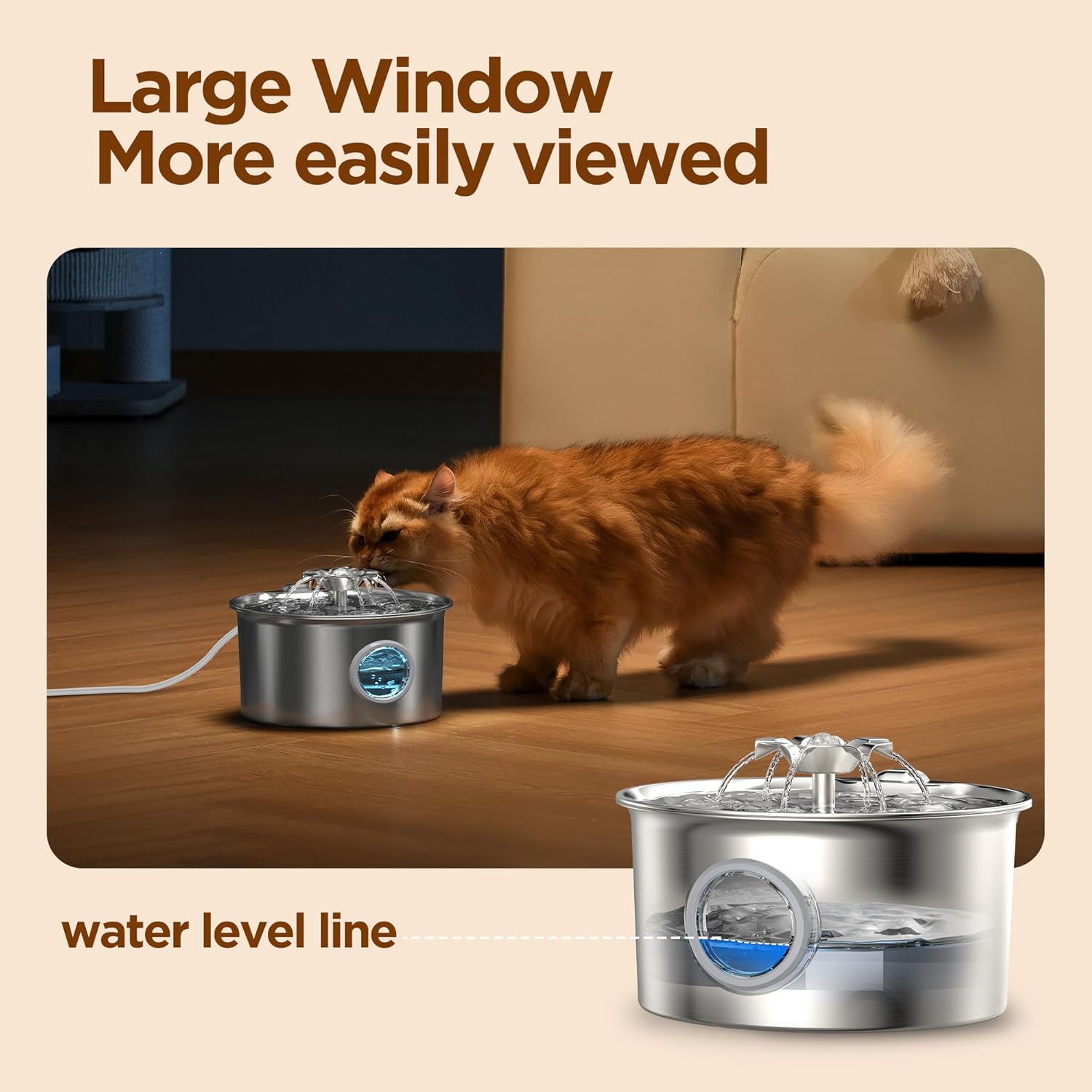 Stainless Steel Cat Water Fountain: 88oz/2.6L Pet Fountain for Drinking - Image 6