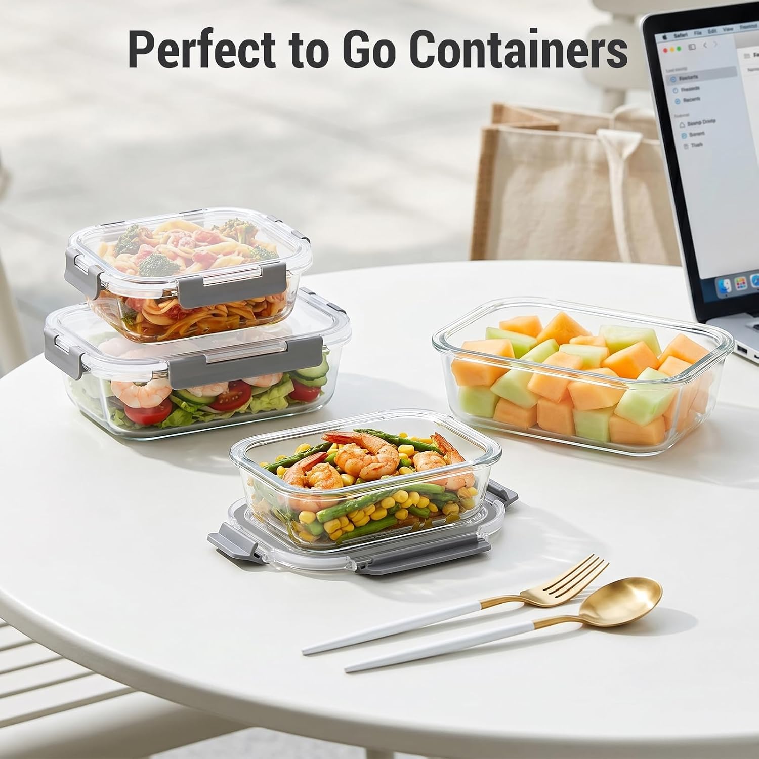 Dealusy 10 Sets 36 oz & 12 oz Glass Food Storage Containers with lids, Gray - Image 7