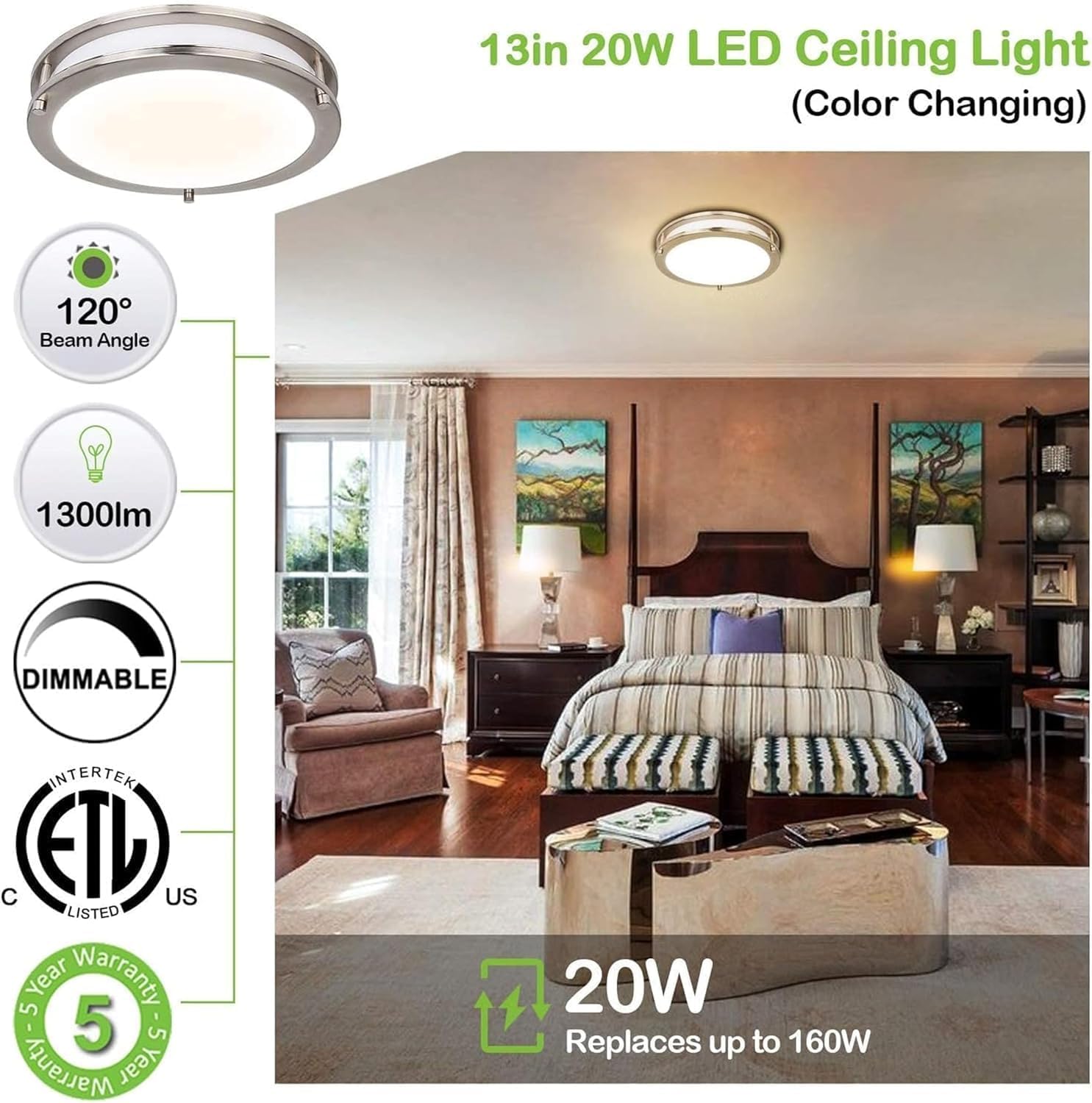 hykolity 13 inch Flush Mount LED Ceiling Light Fixture,5CCT - Image 6