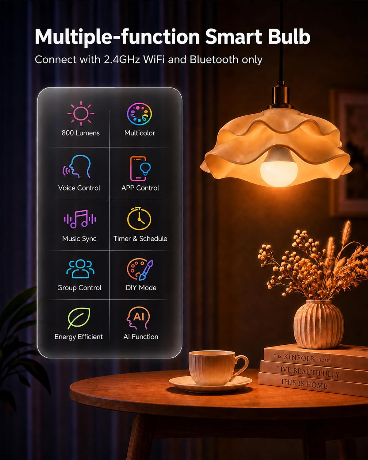 TJOY 4 Pack Smart Light Bulbs, Bluetooth WiFi Led Bulb Work with Alexa &Google Assistant, RGB Color Changing Alexa Bulbs, Music Sync, 2700K-6500K, 9W(60W Equivalent), A19 E26 800LM, 2.4Ghz WiFi only - Image 2