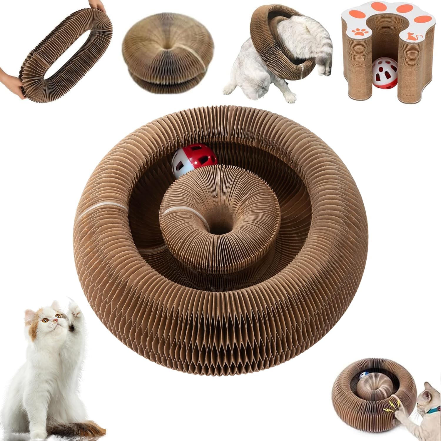 Kitty Curls Cat Toy,Foldable Magic Organ Cat Toy,Magic Organ Cat Scratcher Board,Foldable Recyclable Cat Accordion Toy for Indoor Cat Playing,Interactive Scratch Pad with Toy Ball