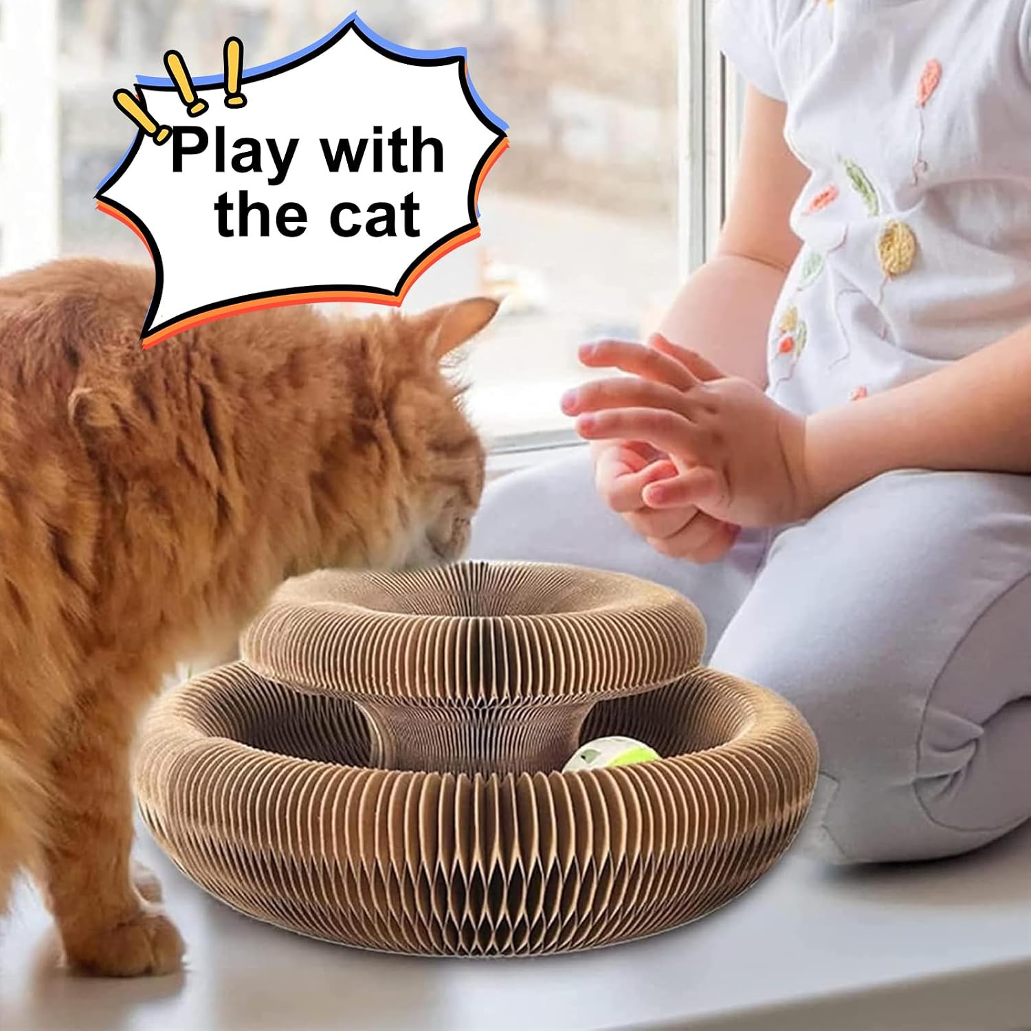 Kitty Curls Cat Toy,Foldable Magic Organ Cat Toy,Magic Organ Cat Scratcher Board,Foldable Recyclable Cat Accordion Toy for Indoor Cat Playing,Interactive Scratch Pad with Toy Ball - Image 8