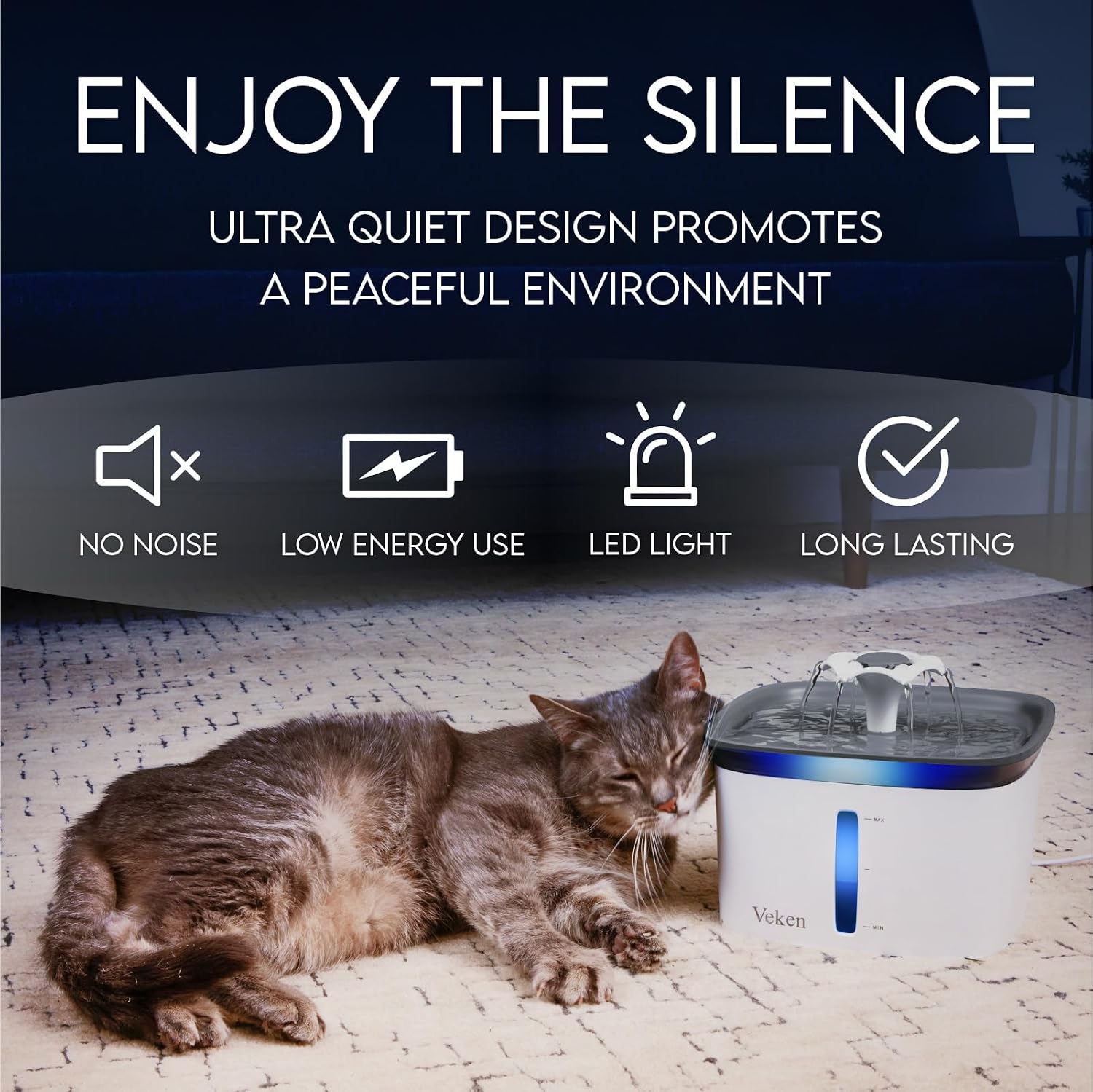 Veken Innovation Award Winner 95oz/2.8L Cat Water Fountain - Image 6