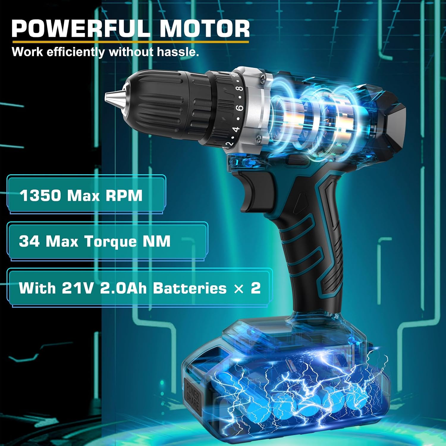 Sundpey 255-PC Portable Home and Auto Tool Kit Set with 21V Cordless Drill - Image 4