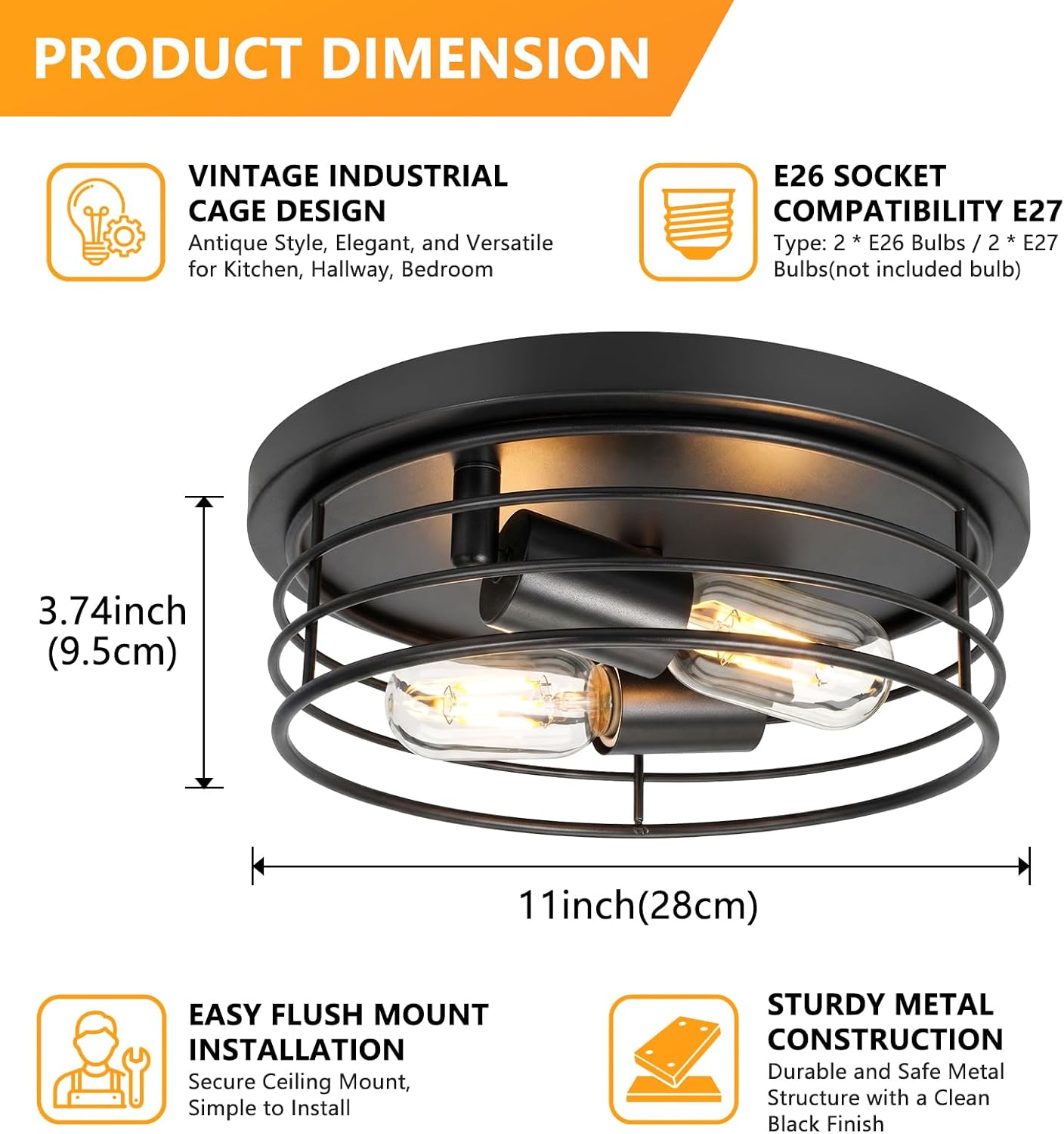 OOWOLF 2-Light Farmhouse Ceiling Light Fixture - Image 4