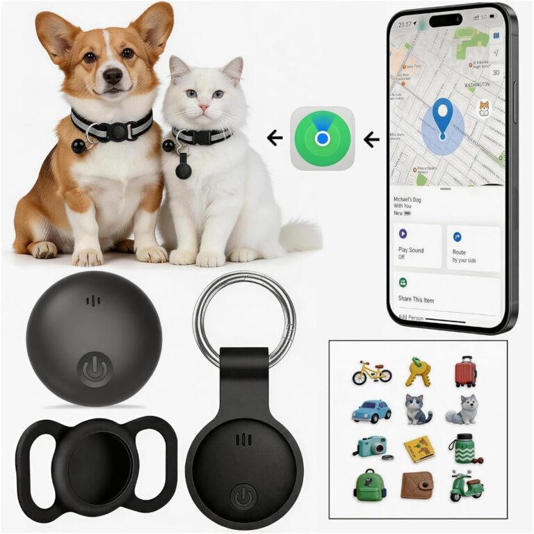 GPS Tracker for Dogs, Real-Time GPS Tracking Device for Cats, Pet Wearable Holder & Keychain Design, No Monthly Fee/No SIM Card,for iOS - Find My（Apple MFi Certified） Long STBY,IP68 WP,Lightweight